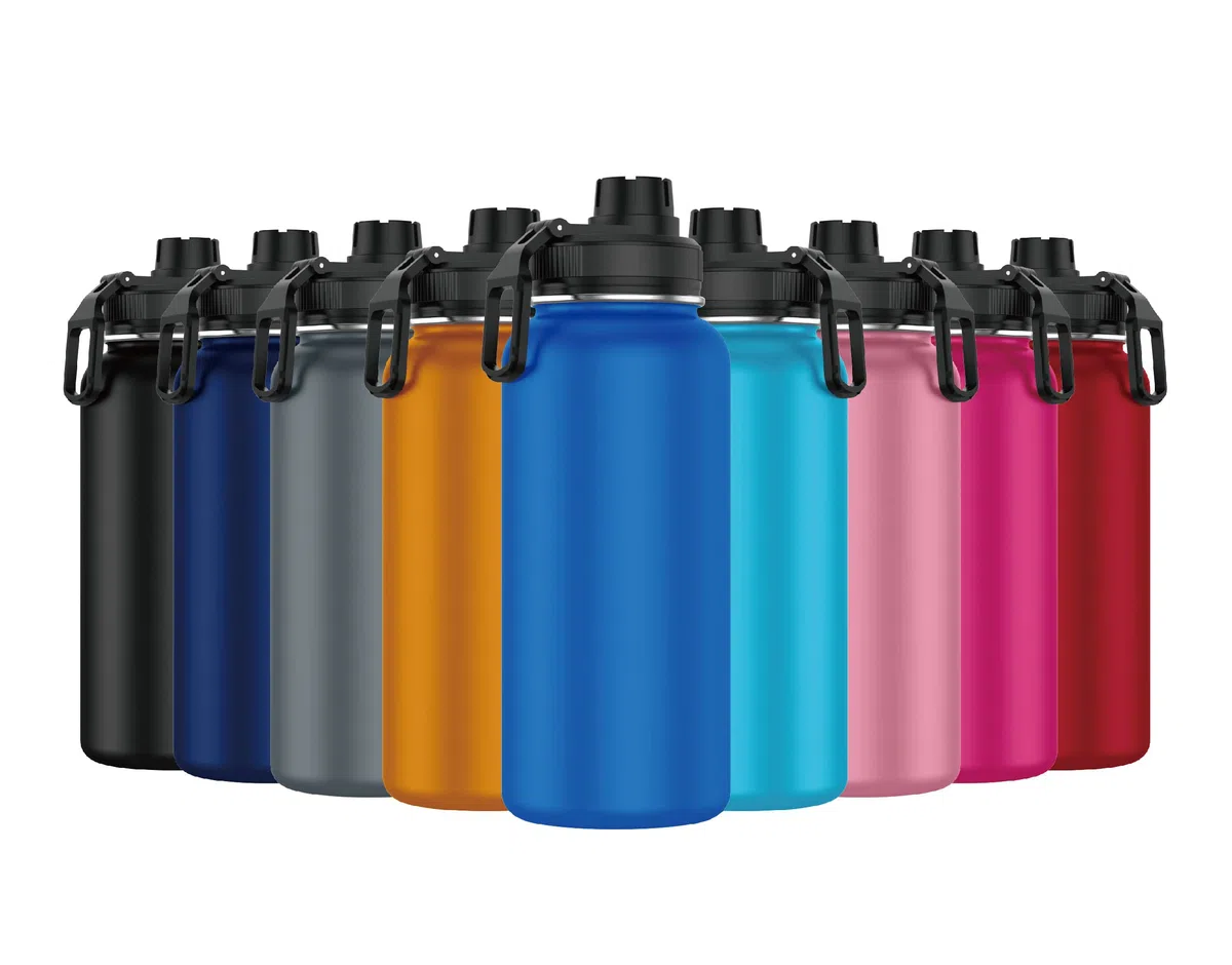 Mi Ko Mi Ka Botella de Agua de Acero Inoxidable - Botella Térmica Reutilizable Deportiva | Sin BPA | Mantiene Frio y Calor | Termo y Hermética - A Prueba de Fugas (1 Litro V2, Azul Cielo)