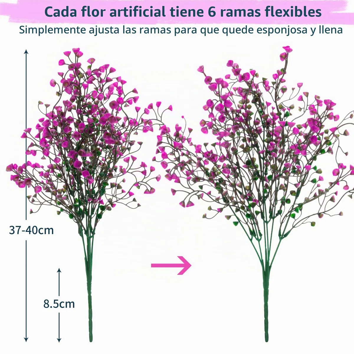 12 Ramos de Flores Artificiales Exterior Planta de Plastico Resistentes a los Rayos UV Arbustos Artificiales Decorativas Flor Falsa para Jarron, Jardinera, Balcon, Centro de Mesa (Fucsia)
