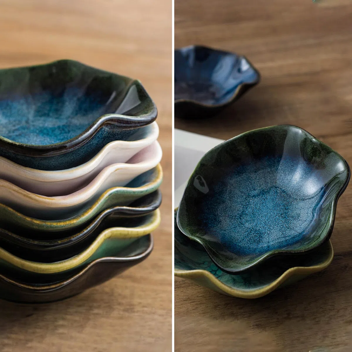 Soporte para cucharas de cerámica con hoja de loto (azul oscuro)