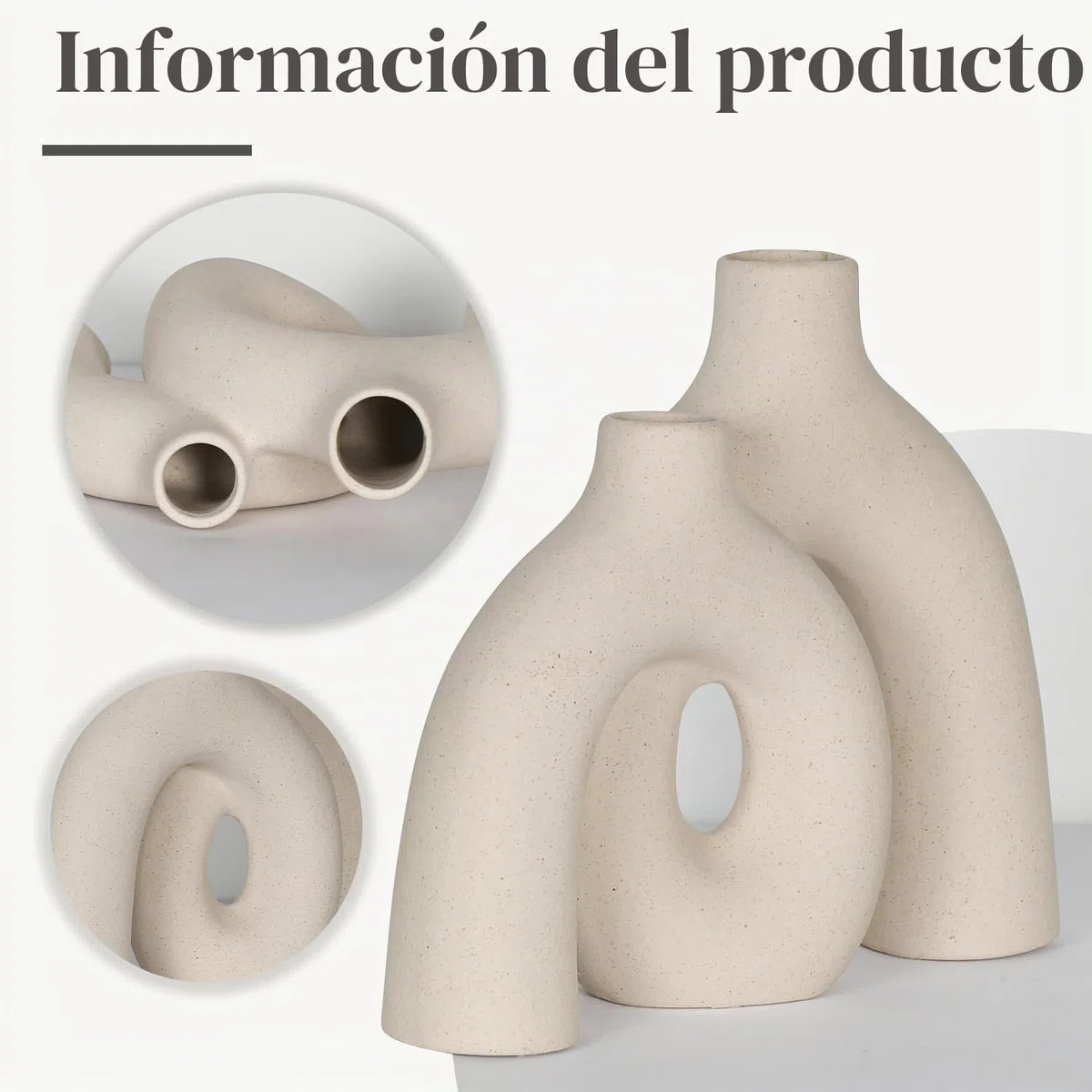 Jarron de Cerámica, Estilo Boho Nórdico Moderno Decorativo Jarron de Flores Estético Cerámico para Decoración del Hogar (Beige)