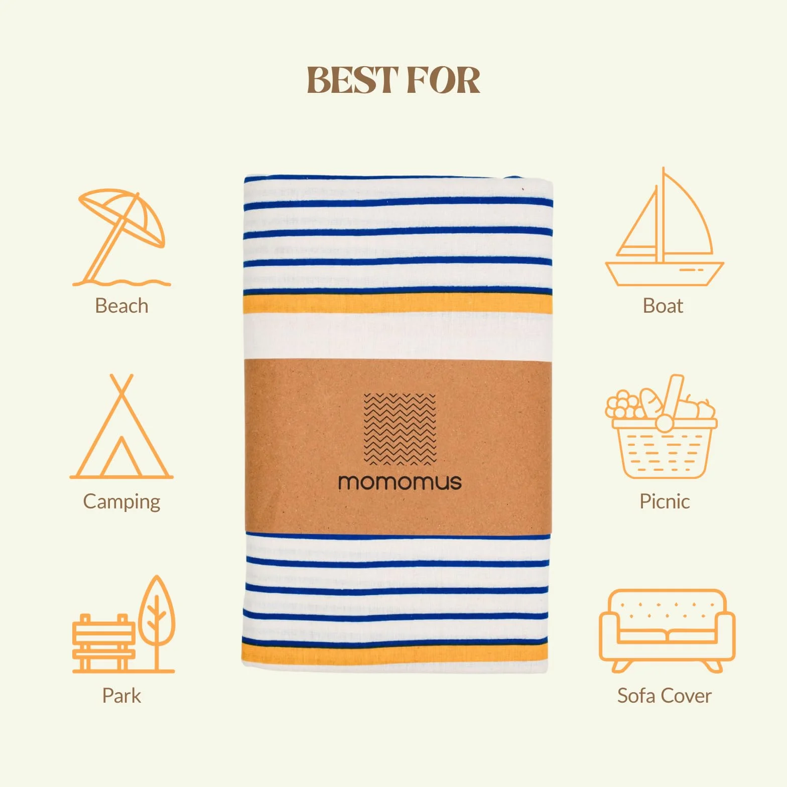 MOMOMUS Toalla de Playa Grande Antiarena Muy Fina, Ligera y Plegable - Manta de Playa Grande o Toalla Pareo XXL, Ideal para Picnic y Piscina - Rayas, 210 x 230 cm