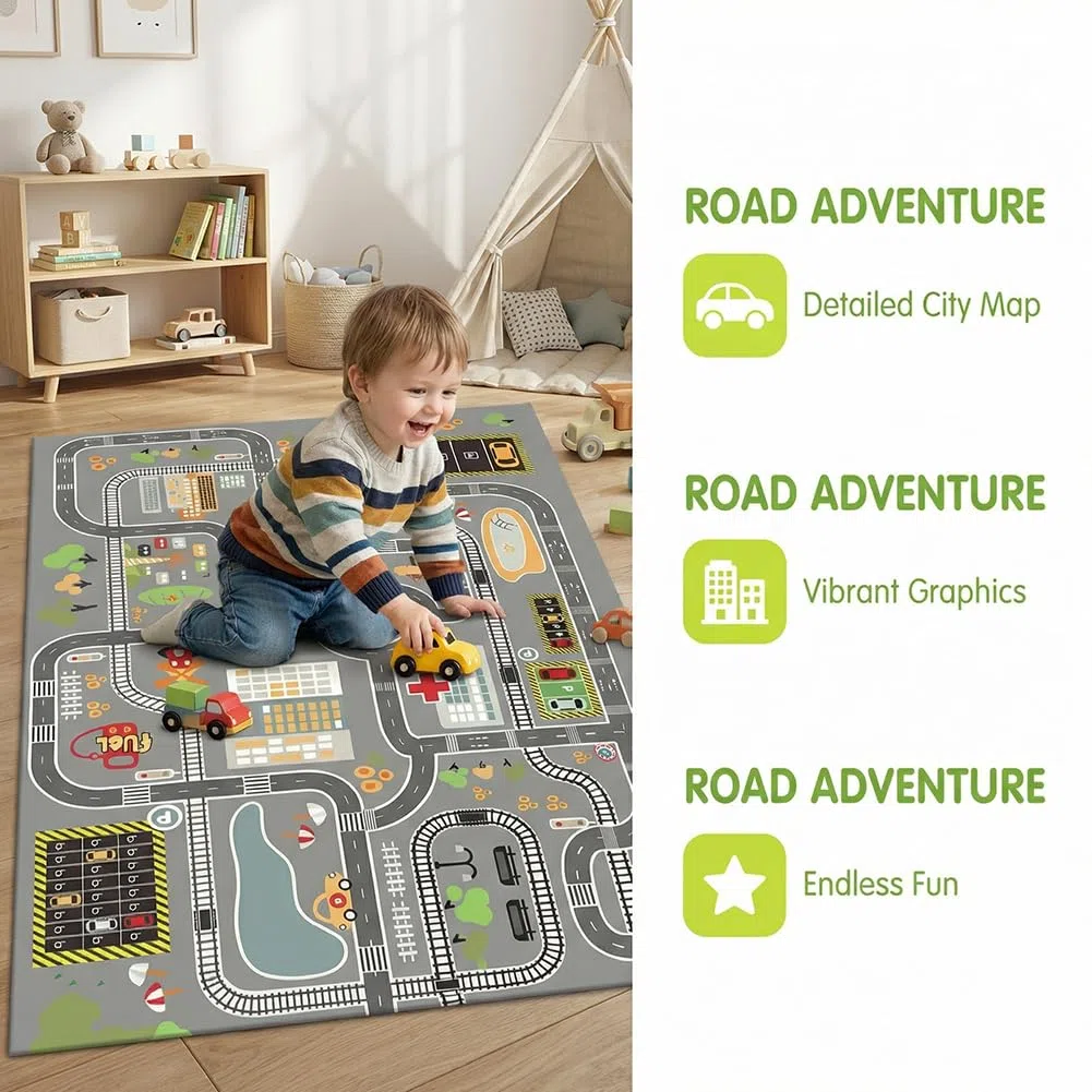 Alfombra de Calles de la Ciudad Alfombra Rectangular Antideslizante Alfombras Suave y Acogedora Alfombras de Terciopelo de Cristal para Decoración y el Juego en Habitación de los Niños