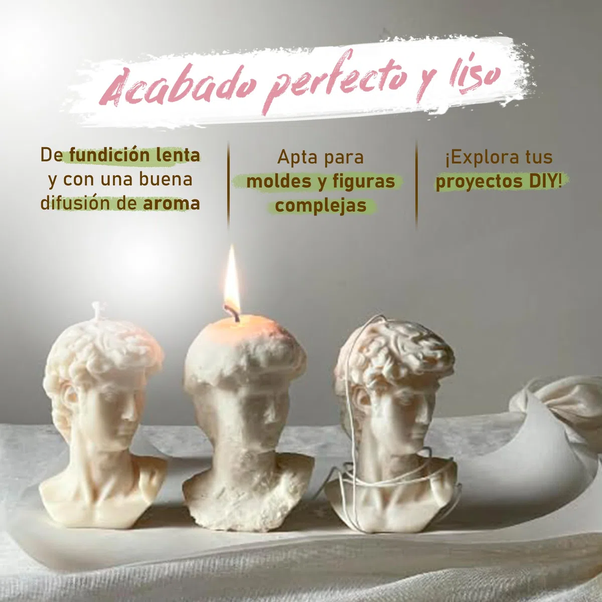 Cera de soja 100% Natural Premium para moldes, figuras, wax melts en bolsa de 2Kg. Perlas de alto punto de fusión y desmolde fácil, sin olor para DIY. Compatible con colorantes y fragancias.