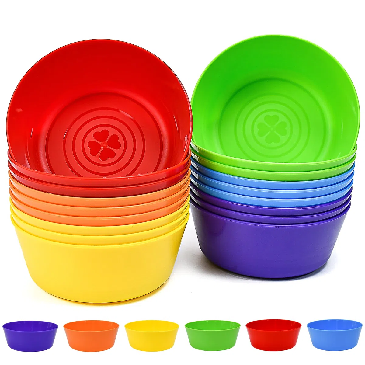 18 PCS Cuenco de Plástico de Colores 370ml, Cuencos Plástico Reutilizables, Tazon Desayuno Plastico para Cereales, Sopa, Snacks, Fruta y Ensalada - Aptos para Lavavajillas y Microondas