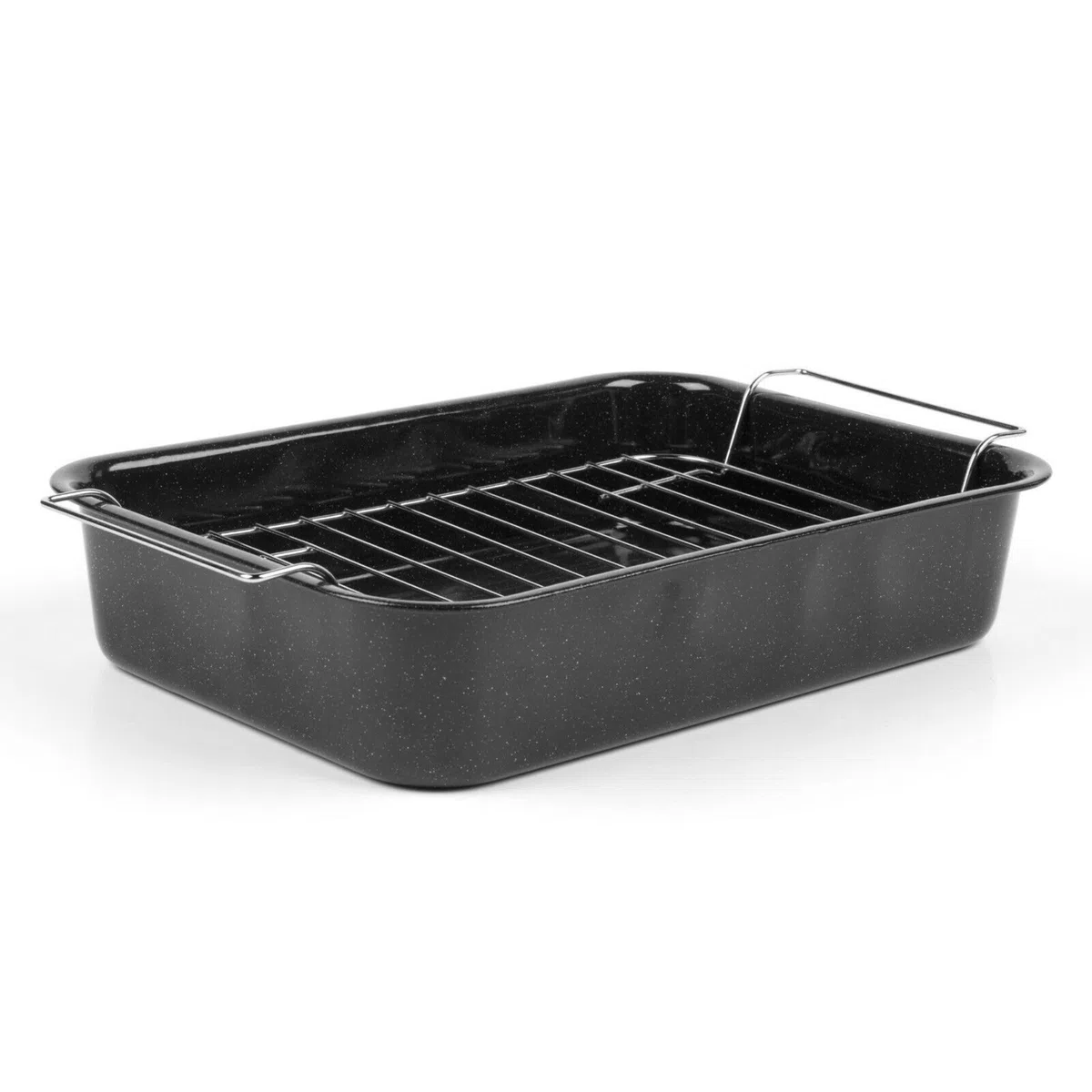 Russell Hobbs CW9161 Fuente para Horno Cuadrada Romano con Esmalte vítreo y Rejilla, 38.5 cm, antiadherente, bandeja honda grande, acabado moteado, negro