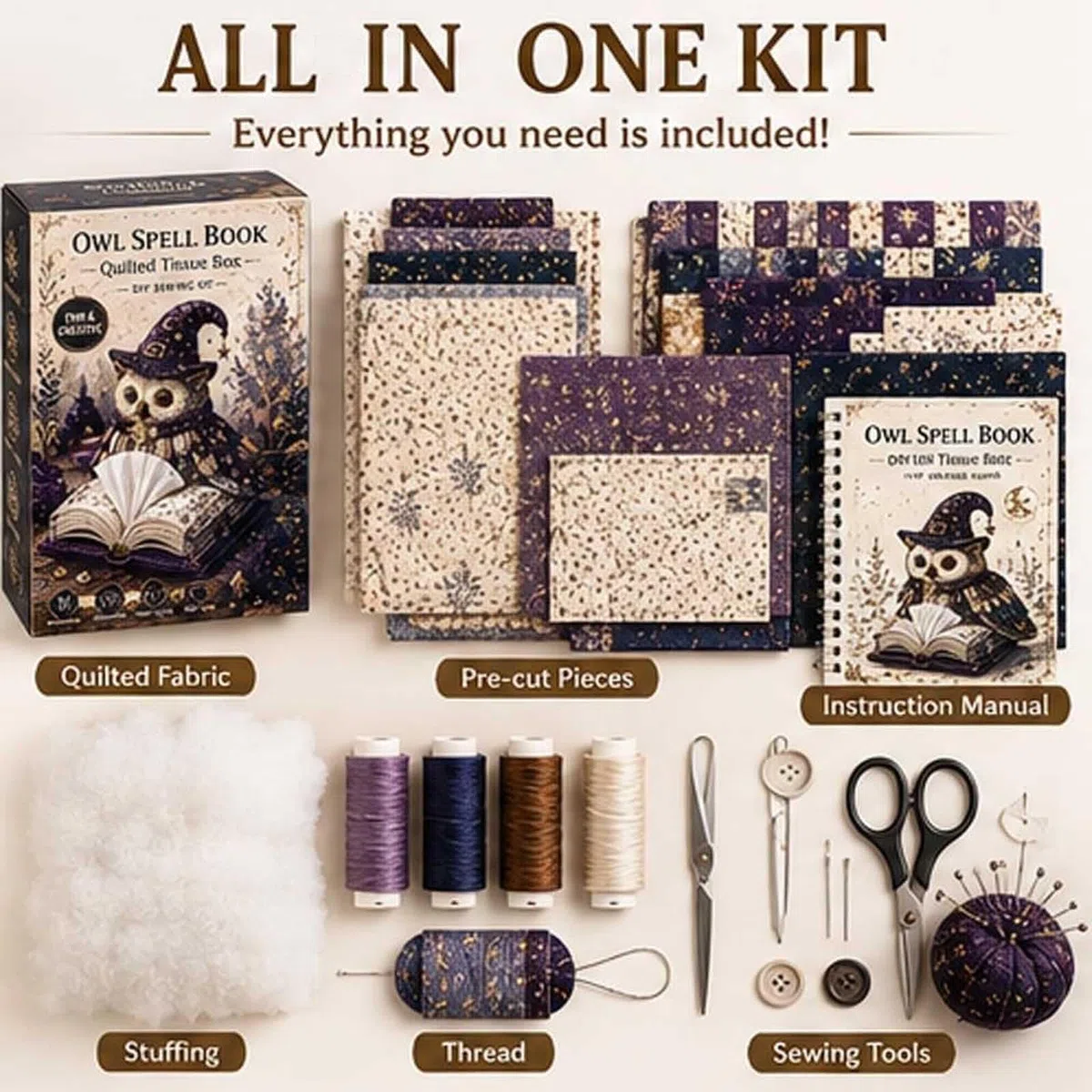 Genérico Kit costura DIY para caja de pañuelos acolchada con diseño búho sabio, kit patchwork DIY con diseño de animales, funda para soporte búhos hecha a mano para adultos y principiantes (#E)