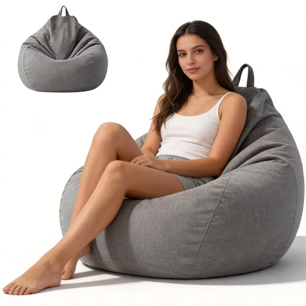 Saco de Asiento para Niños y Adultos, Funda de Puf en Forma de Lágrima Solo (Sin Relleno) Funda de Saco de Asiento con Cremallera Puf para Videojuegos para Dormitorio, Oficina, Salón, Terraza