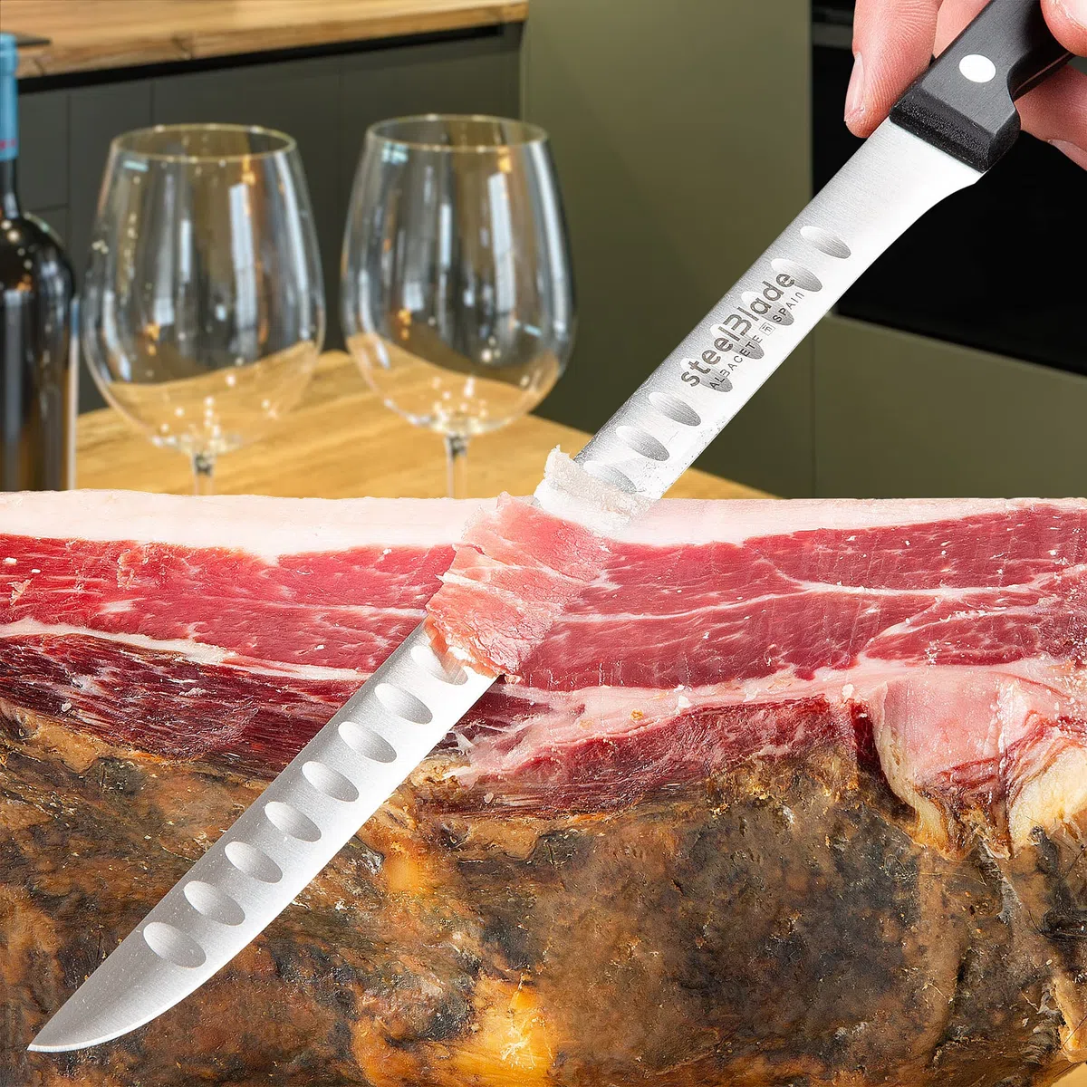 Cuchillo Jamonero Modelo Germany de 28 cm de Hoja Alveolada en Acero Inoxidable.