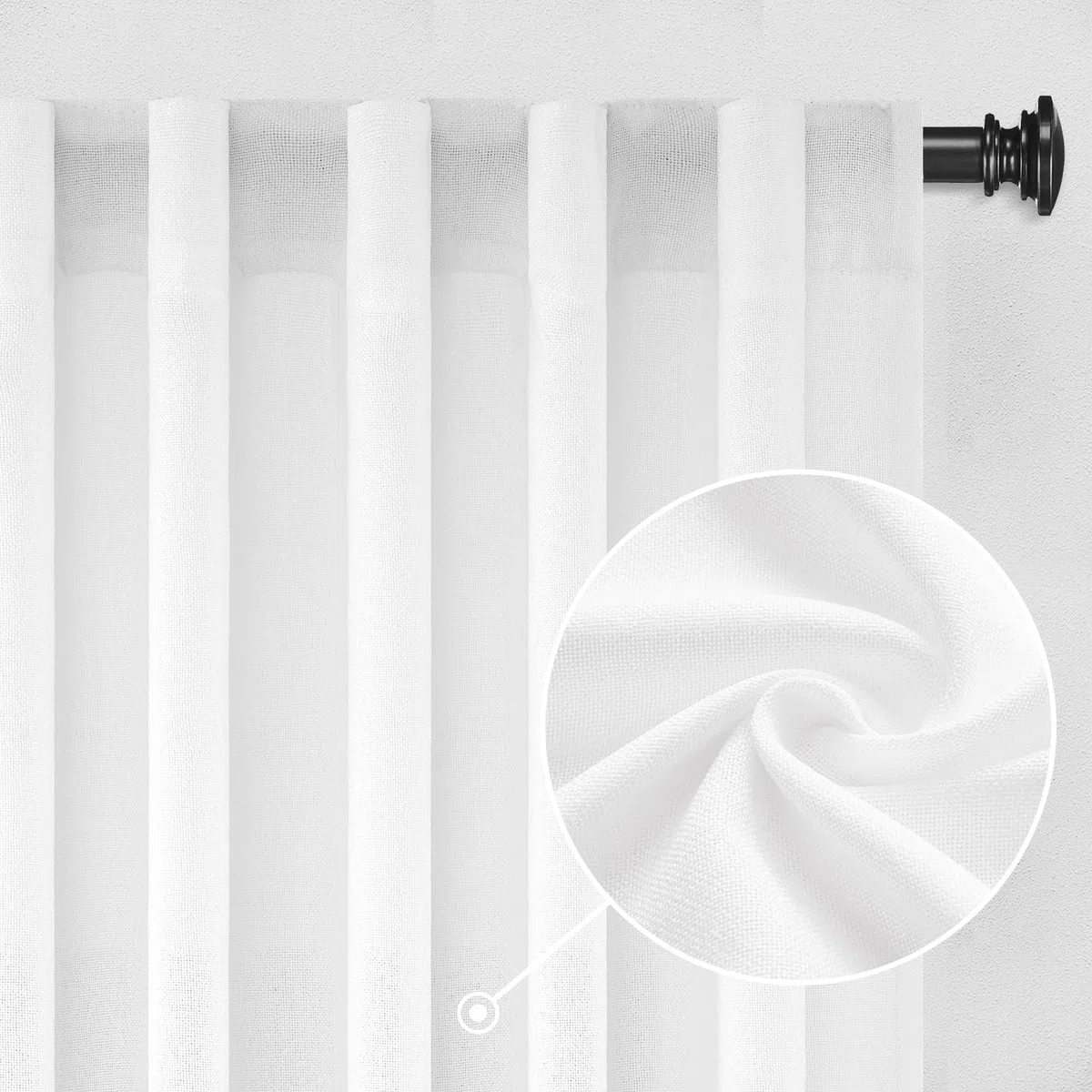 CUTEWIND Cortinas Largas de Lino Blancas Translucidas 140x240 CM Cortina Salon Modernas 2 Piezas Dormitorio Infantil Habitacion Juvenil Cocina Comedor Cortina Blanca Visillos Rusticas