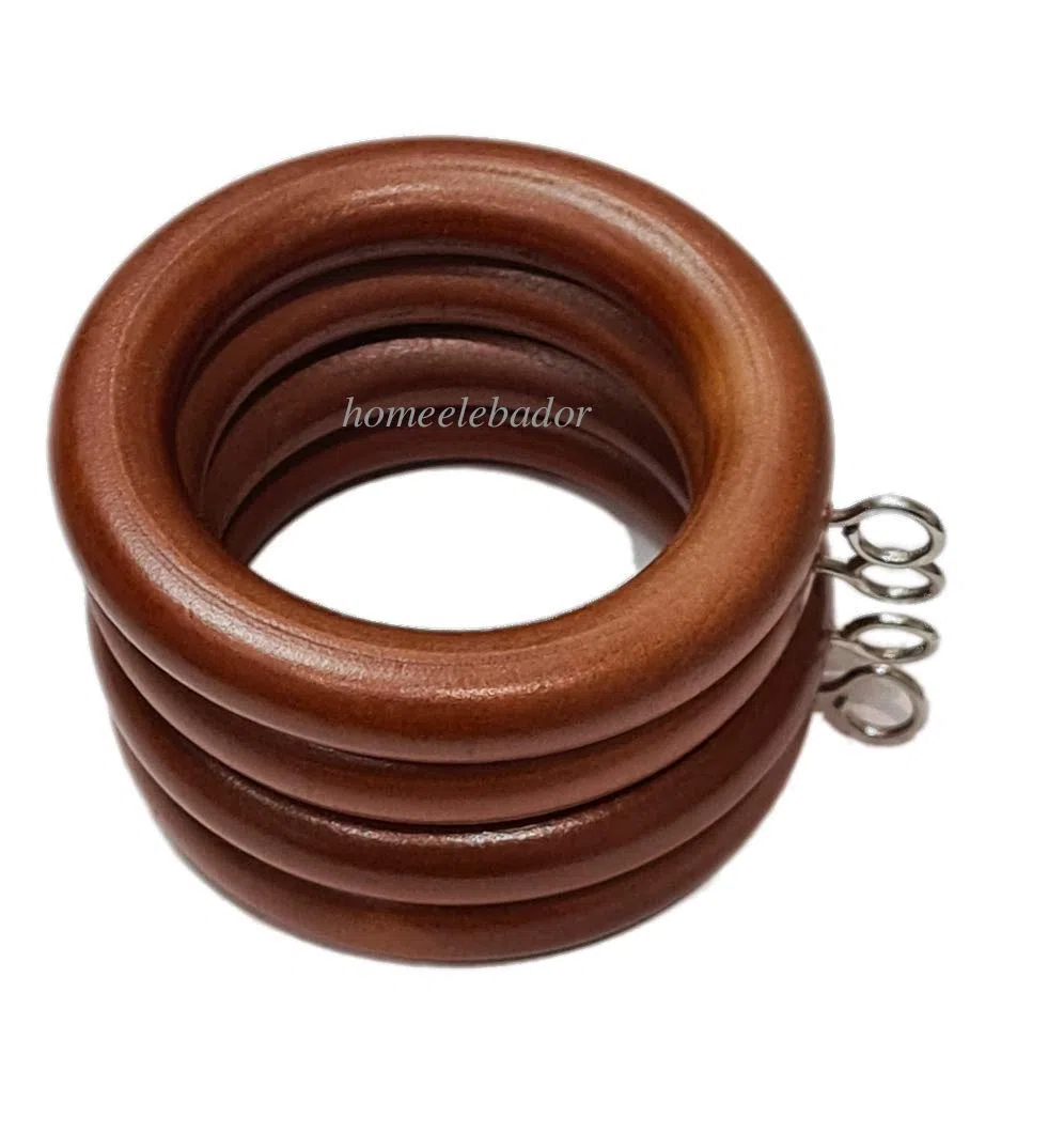 Anillos para barra de cortina de madera de roble natural de 45 mm con ojal de rosca, ojales deslizantes para postes de 42 mm, paquete de 24