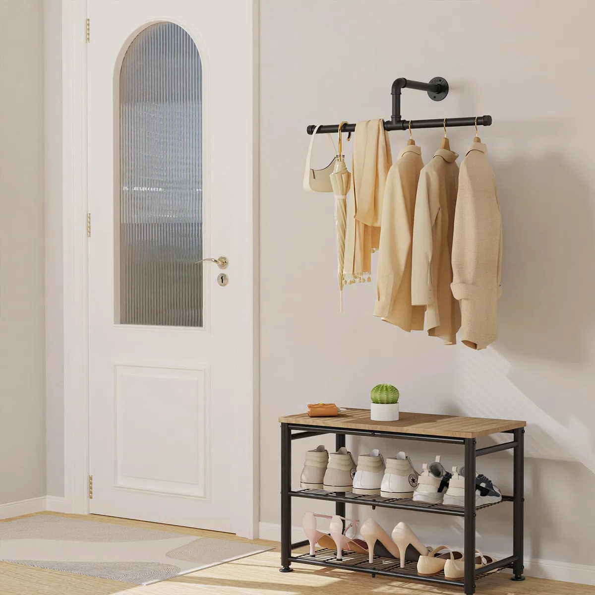 Yawinhe Perchero de Pared para Colgar Ropa, 51cm, Colgante de Prendas de Metal Retro Desmontable, Barras de Suspensión Industrial, para Sala de Estar, Cocina, 1-Pack, Negro