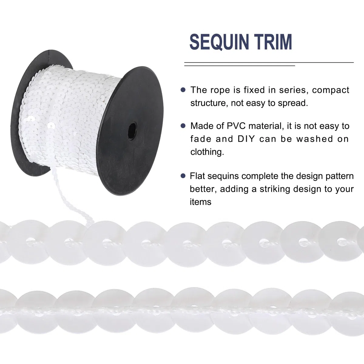 QUARKZMAN 100 Yardas Plana Lentejuelas Tira 6mm Lentejuelas Tela Paillette Lentejuelas Adorno para Manualidades Bricolaje Lentejuelas Flecos Costura Blanco