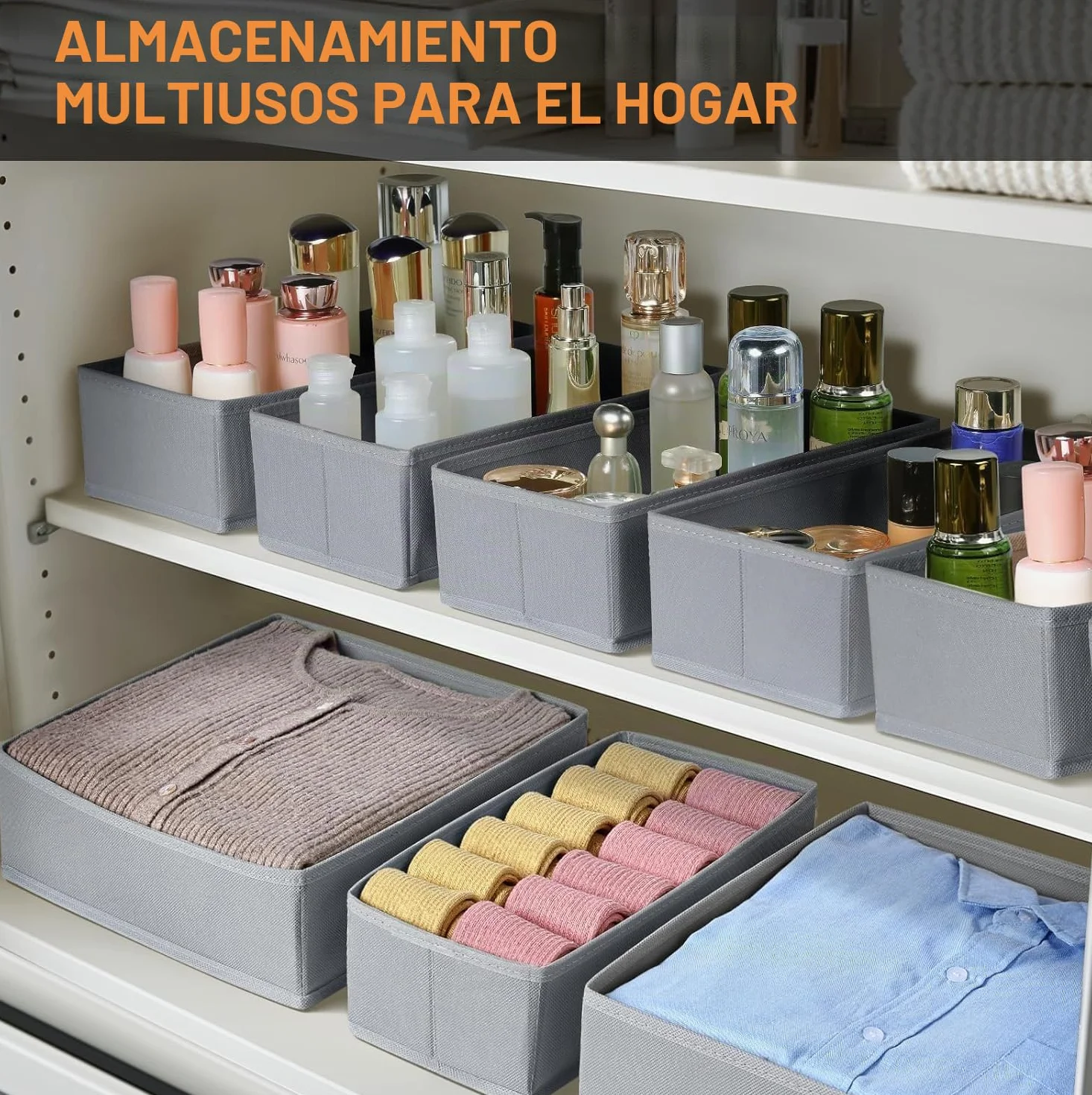 DIMJ Organizador Cajones Ropa Interior - Divisores de Cajones Juego de 15 Cajas Almacenaje Plegables de Tela Para Guardar Ropa, para Sujetadores, Calcetines, Cajas, Armario, Gris
