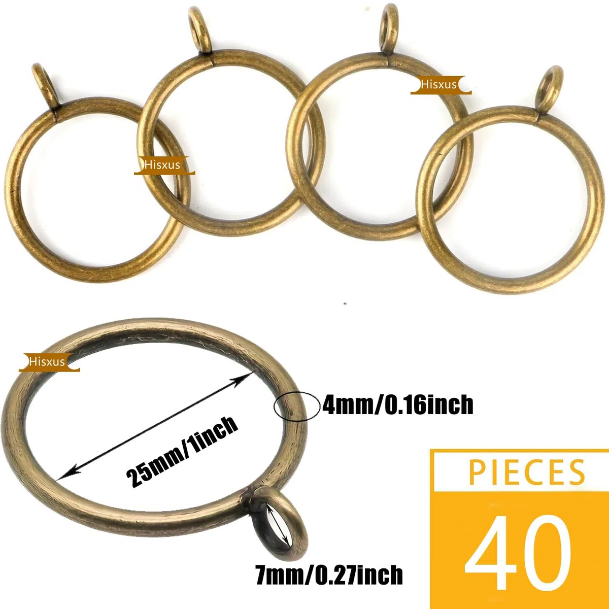 40 anillos de cortina de latón envejecido de 1 pulgada de metal fuerte decorativo con ojales, clips de cortina inoxidables para baño, sala de estar y habitación de invitados (1 pulgada)