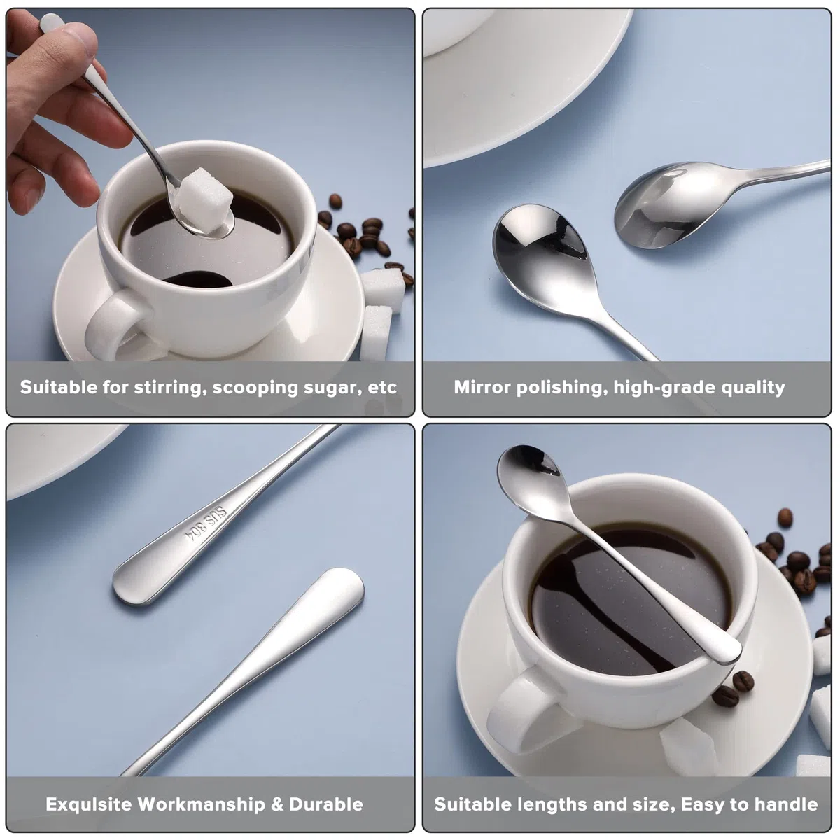 Cucharas de acero inoxidable, 12 unidades, cucharas de café expreso de postre, cucharas pequeñas para té, helados, postres (O12)