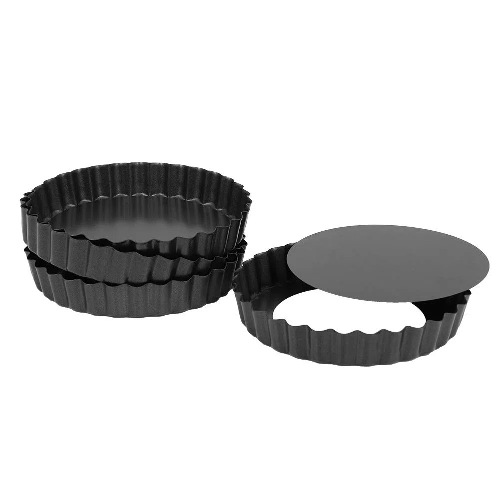Paquete de 4 latas de 12 cm con fondo suelto extraíble, antiadherentes, mini moldes para tartas, moldes redondos para huevos para hornear pasteles de queso (negro)