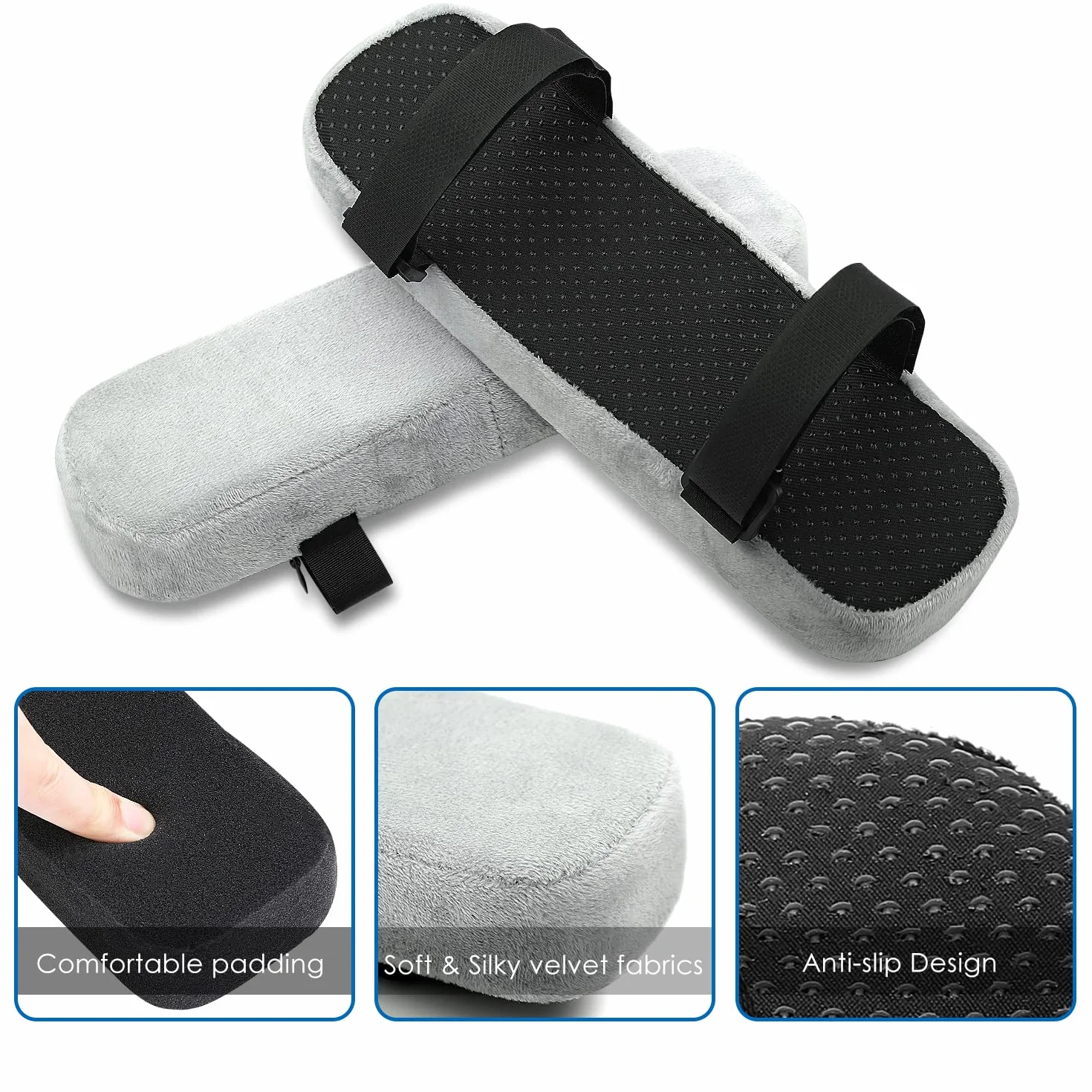 MoKo Almohadillas para reposabrazos de Silla de Oficina, Almohada Suave de Espuma de Poliuretano, Fundas universales para Alivio de presión de Codos y antebrazos, Color Gris (Paquete de 2)