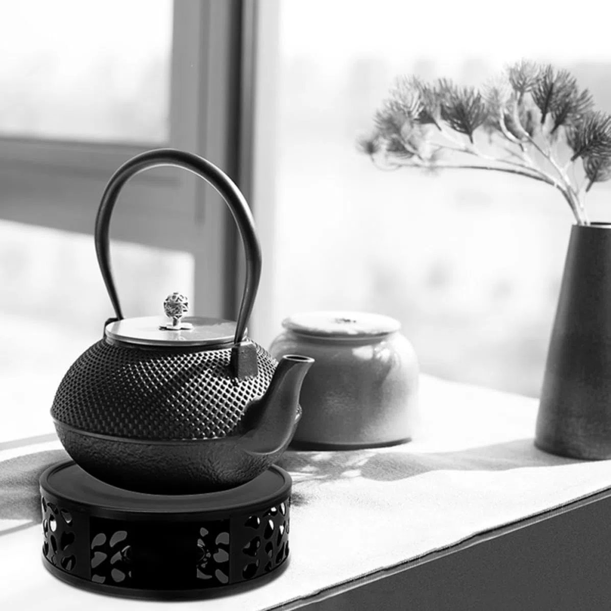 TIDTALEO Base Calentadora con Portavelas para Conservación de Té de Tetera de Acero Inoxidable Diseño Redondo y Funcional en Oficinas y Espacios Comerciales