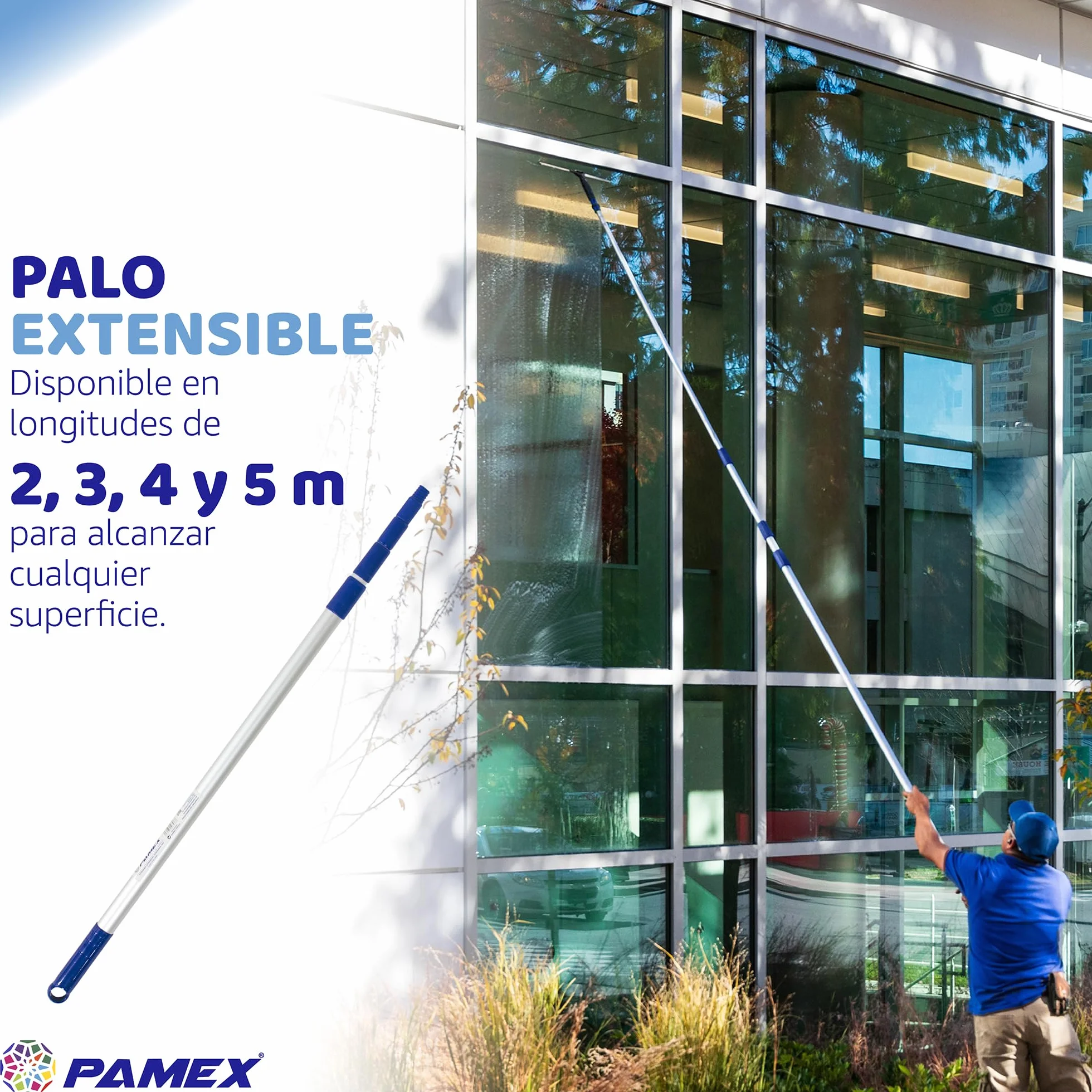PAMEX Mango Extensible 4 metros. Mango Extensible Telescópico Profesional Aluminio. Alargador Extensible con Rosca. Resistente a la corrosión y el desgaste