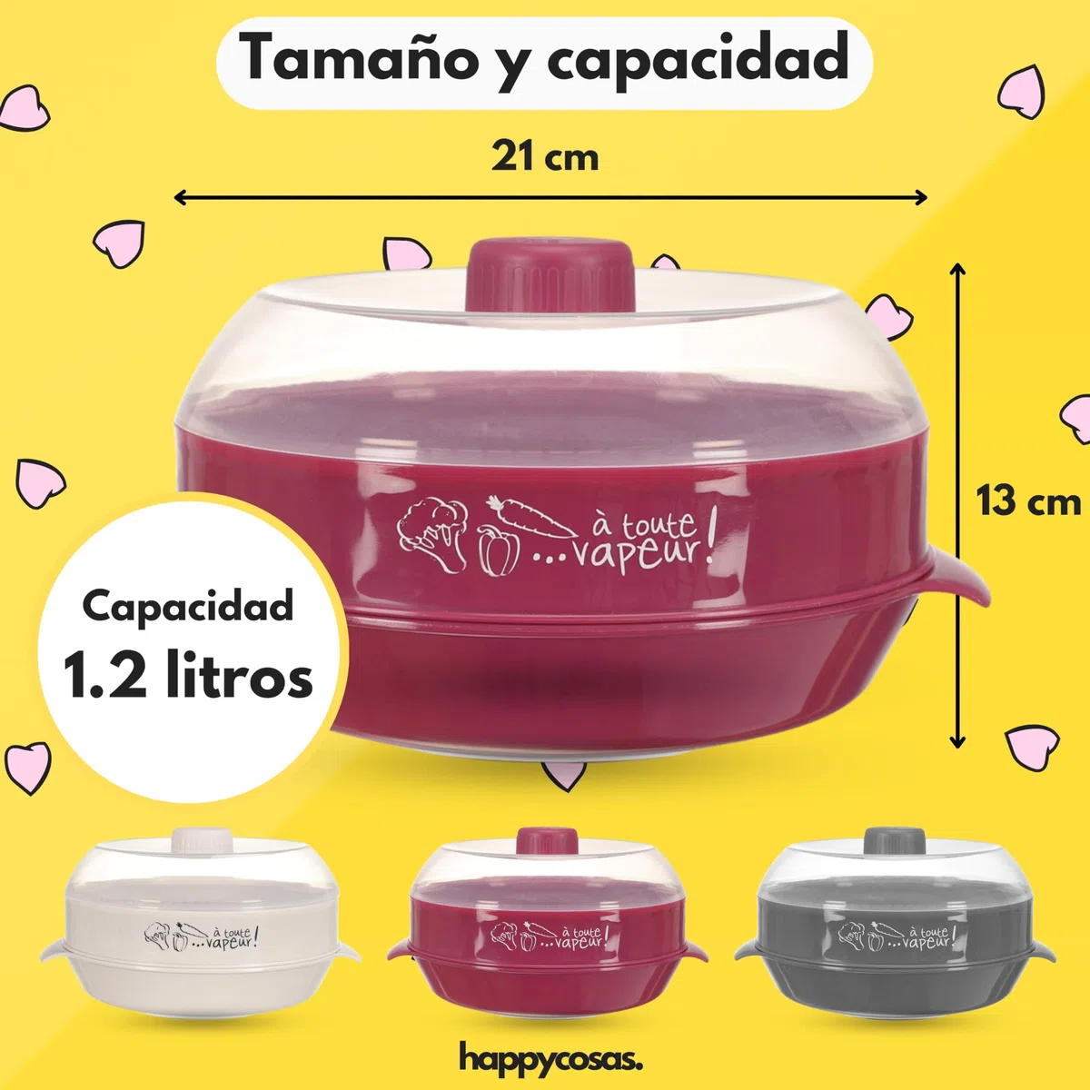 Vaporera Microondas 1,2L con Regulador de Vapor – Vaporera para Microondas para Verduras, Pescado y Carne – Cocina al Vapor Fácil y Rápida – HappyCosas
