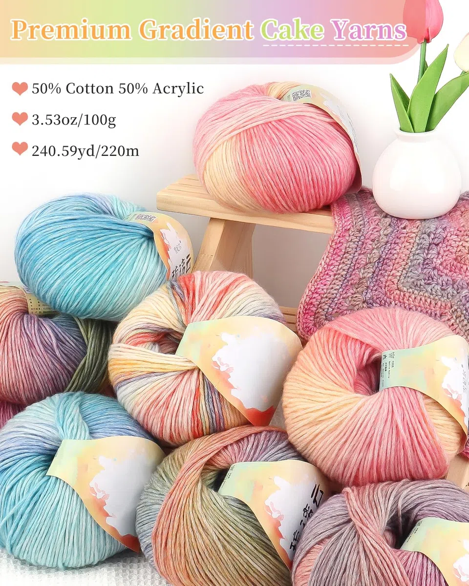 Coopay Ovillo de lana degradado, 200 g (2 x 100 g) para ganchillo, hilo de ganchillo degradado multicolor, bonito hilo de ganchillo muy suave, lana para tejer elegantes jerseys - 109 Temporada Flores
