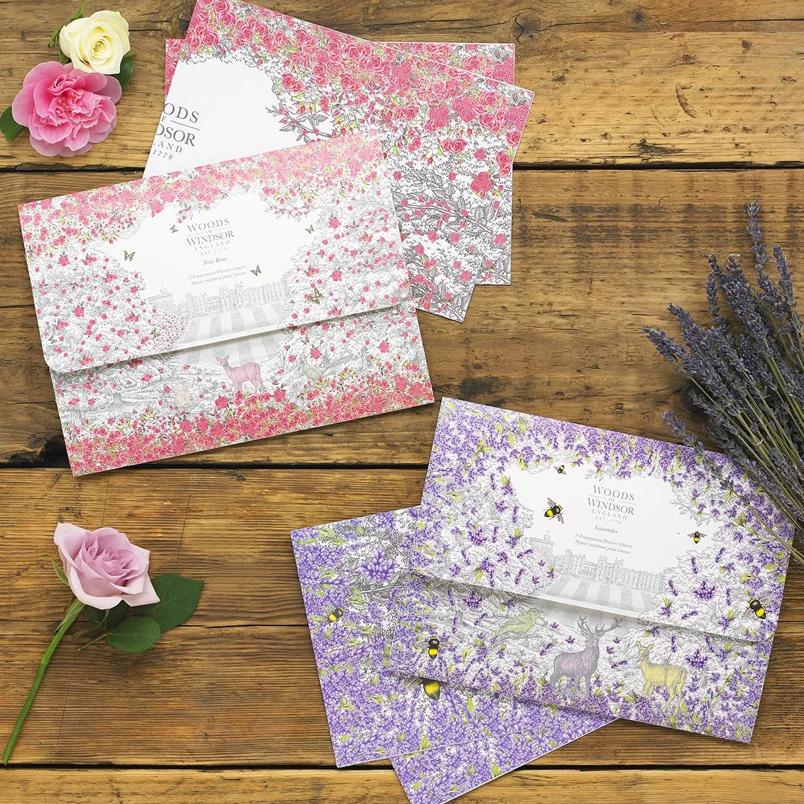 Woods of Windsor Revestimientos de cajones perfumados, Revestimientos de lavanda fragante para cajones y estantes para perfumar ropa y ropa de cama, Aroma de lavanda, 35 cm x 50 cm 5 paquete
