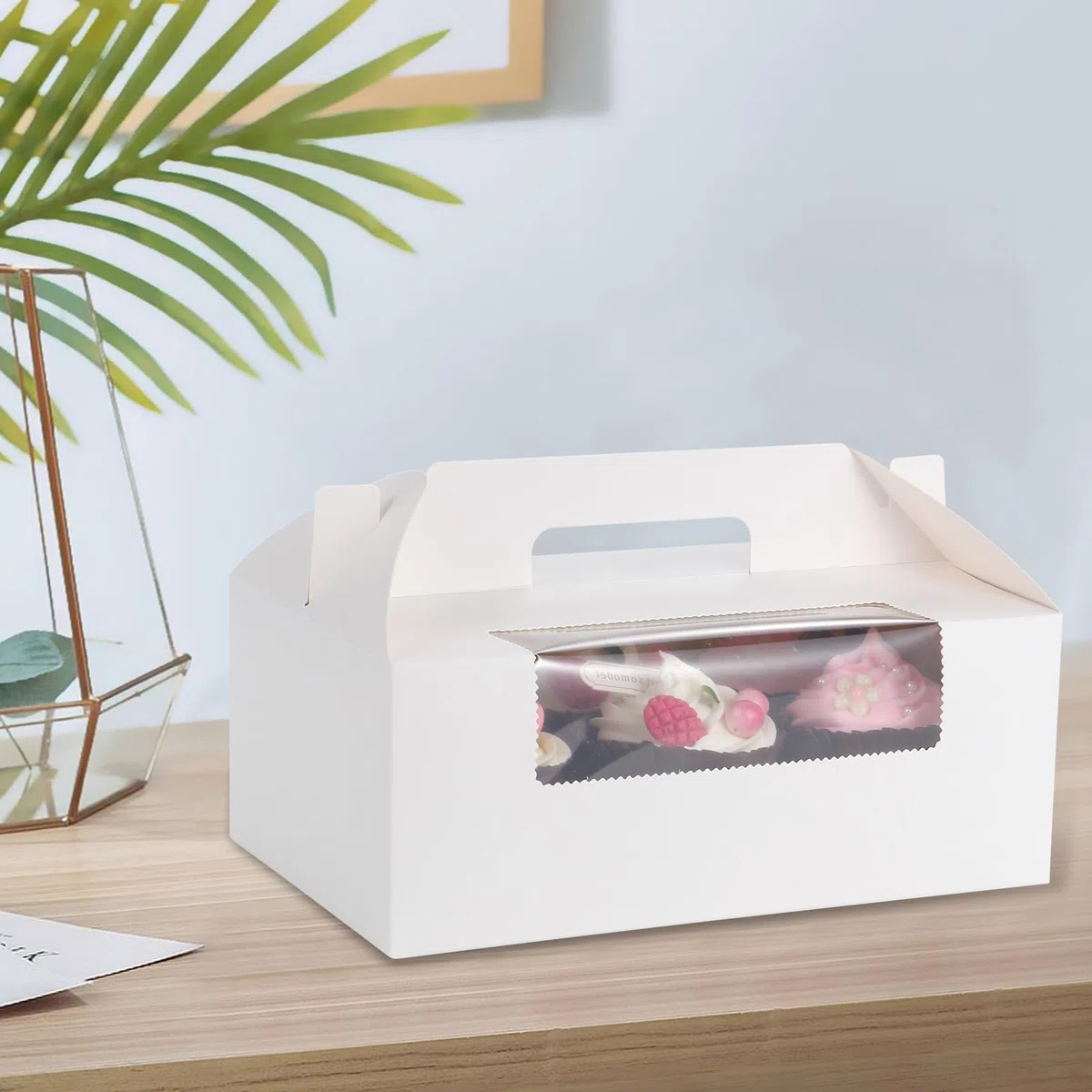 Coolty 20pcs Cajas para Tartas 6 Agujeros Cajas para Cupcakes con Asa para Embalaje Panadería Pastelería Galletas Magdalenas Cupcakes Postres Tartas (Blanco)