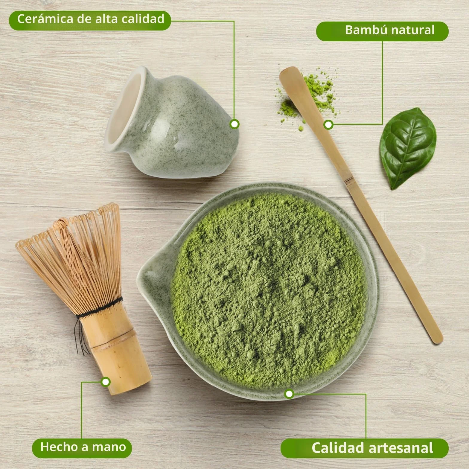 Matcha Kit - Té Matcha Kit de 4 Piezas, Batidor Té Matcha, Cuenco Té Matcha, Soporte Chasen y Cuchara Matcha - Kit Matcha para la Ceremonia del Té - Ideal para el Hogar, la Oficina y Como Regalo