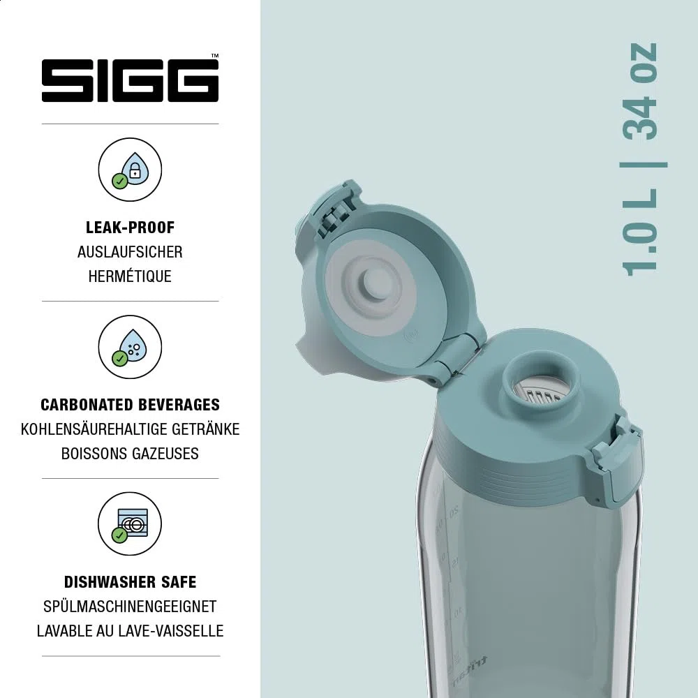 SIGG - Botella Tritan - Total Color ONE Morning Blue - Apto para bebidas carbonatadas - Apto para lavavajillas - A prueba de fugas - Ligero - Sin BPA - Azul - 1L