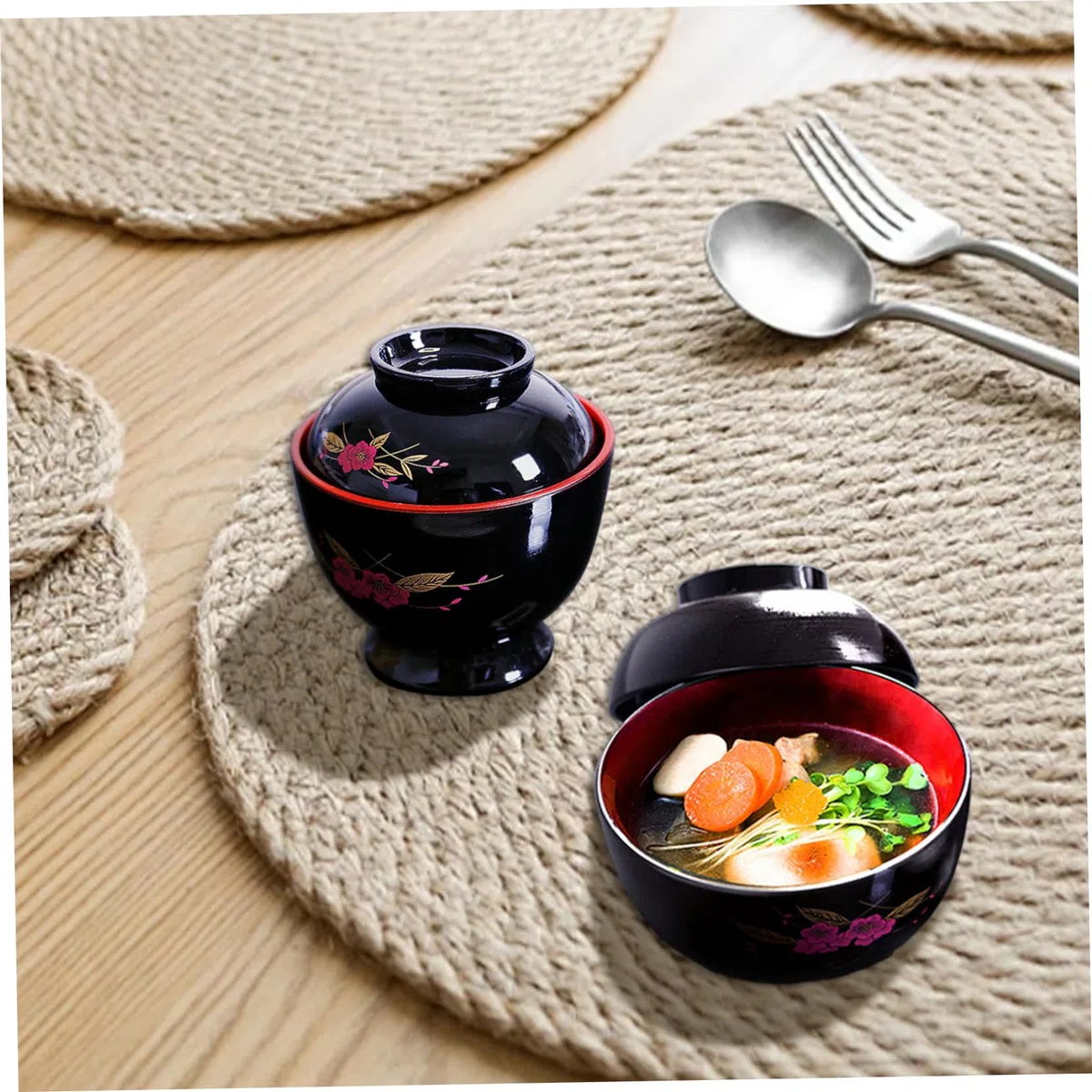 2 tazones de sopa de miso 2 tazones japoneses de plástico con tapa utensilios de cocina coreanos de 9, 4x9, 4 cm.