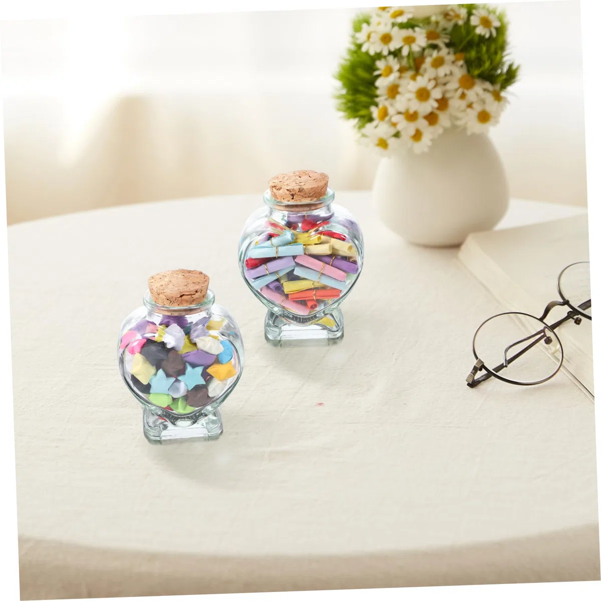 Yardenfun Envases de Vidrio DIY 50 Ml Corcho en Forma de Corazón, 2 Frascos para Mensajes y Recuerdos Obsequios