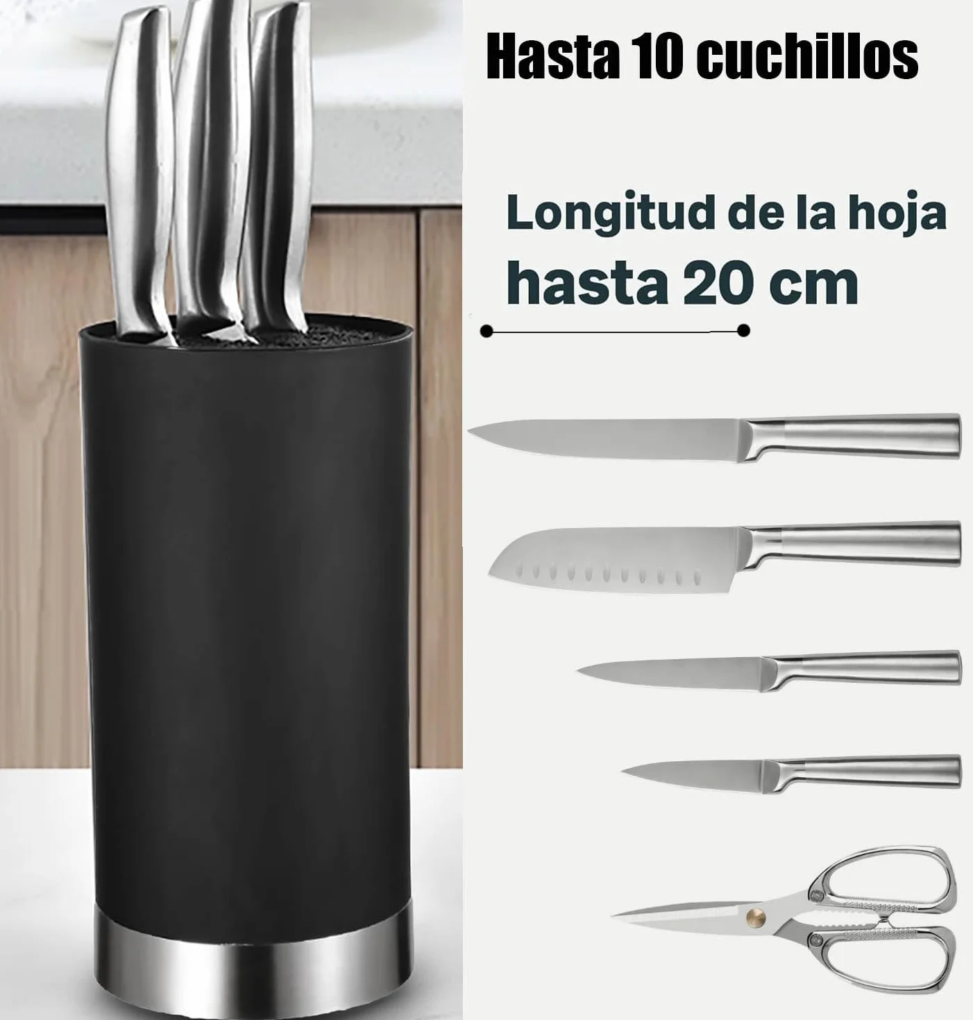 Soporte para Cuchillos Universal, Bloque para Cuchillos Vacío Fácil de Limpiar,Cuchillero de Cocina Compacto y Moderno, Apto para Todo Tipo de Cuchillos (Negro)