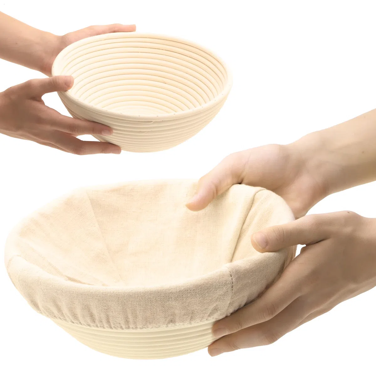 Cesta de fermentación con inserto de lino lavable - cesta de fermentación de mimbre natural - cesta de pan (Cesta de fermentación redonda - 1 pieza)