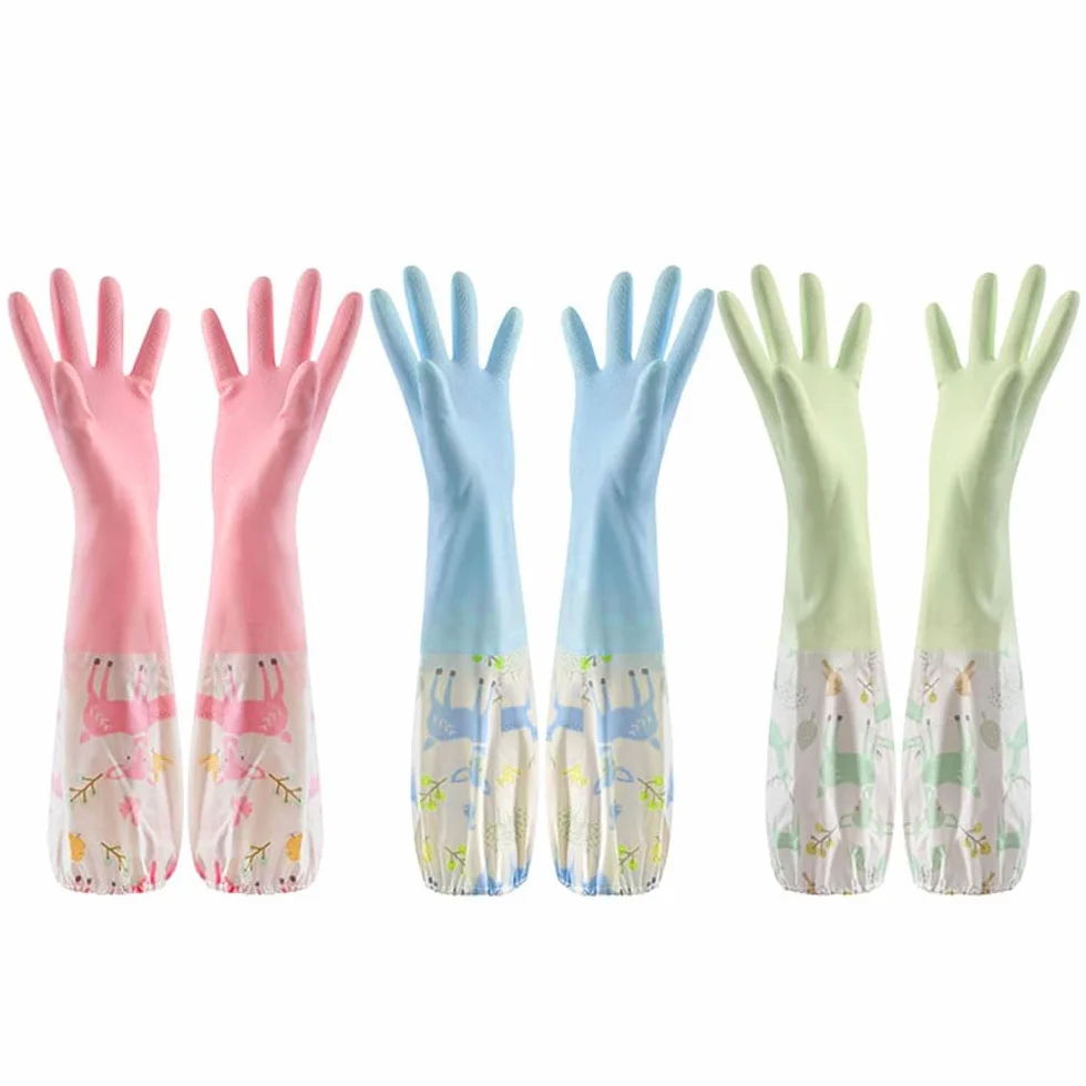 LATRAT 3 pares de guantes de cocina antideslizantes largos, guantes de goma para cocina, lavado de platos, limpieza de lavandería doméstica