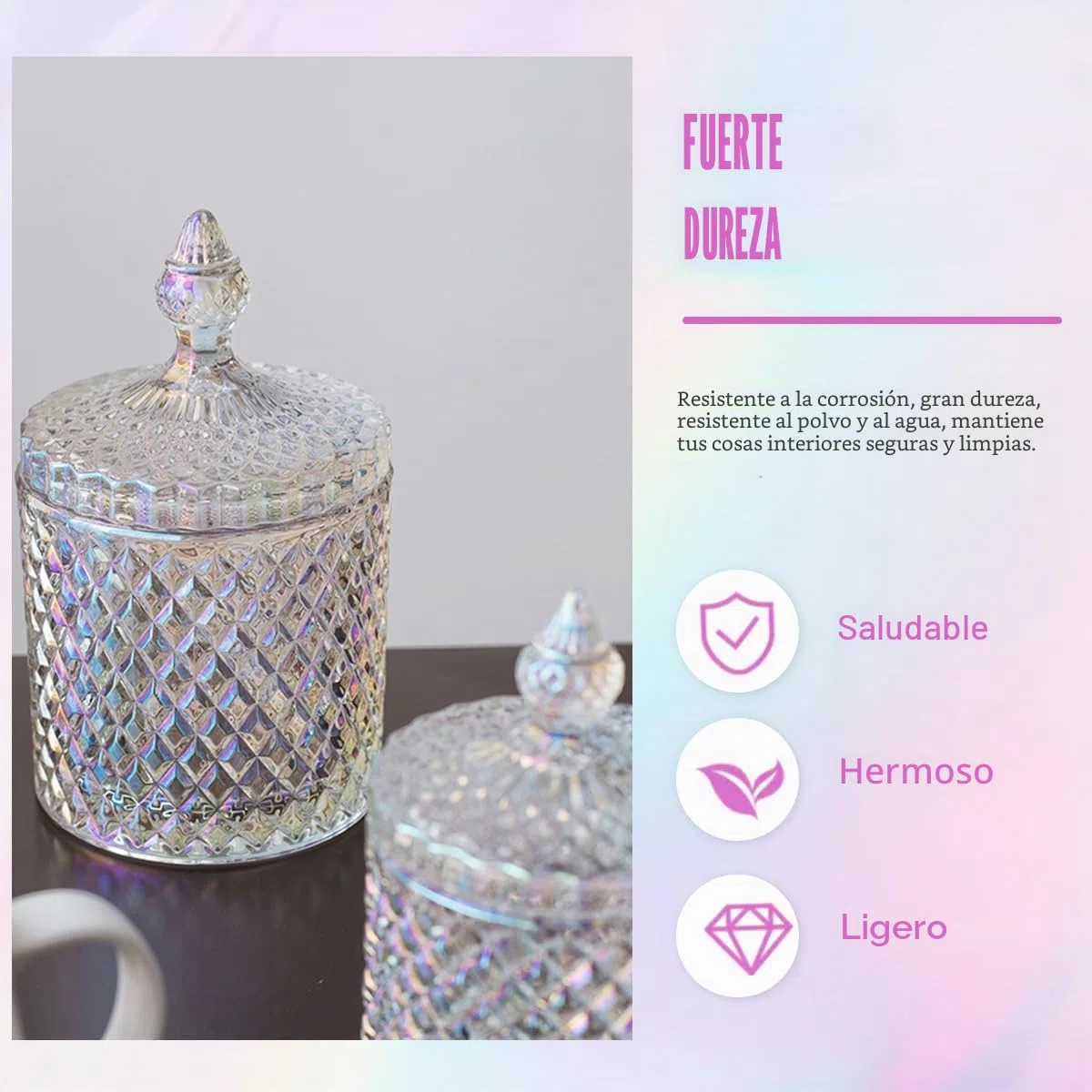 Erioctry - Tarro de cristal hermoso de 300 ml/10 oz con tapa, caja de caramelos de color para boda, azucarera, barril para galletas, caja decorativa para joyas