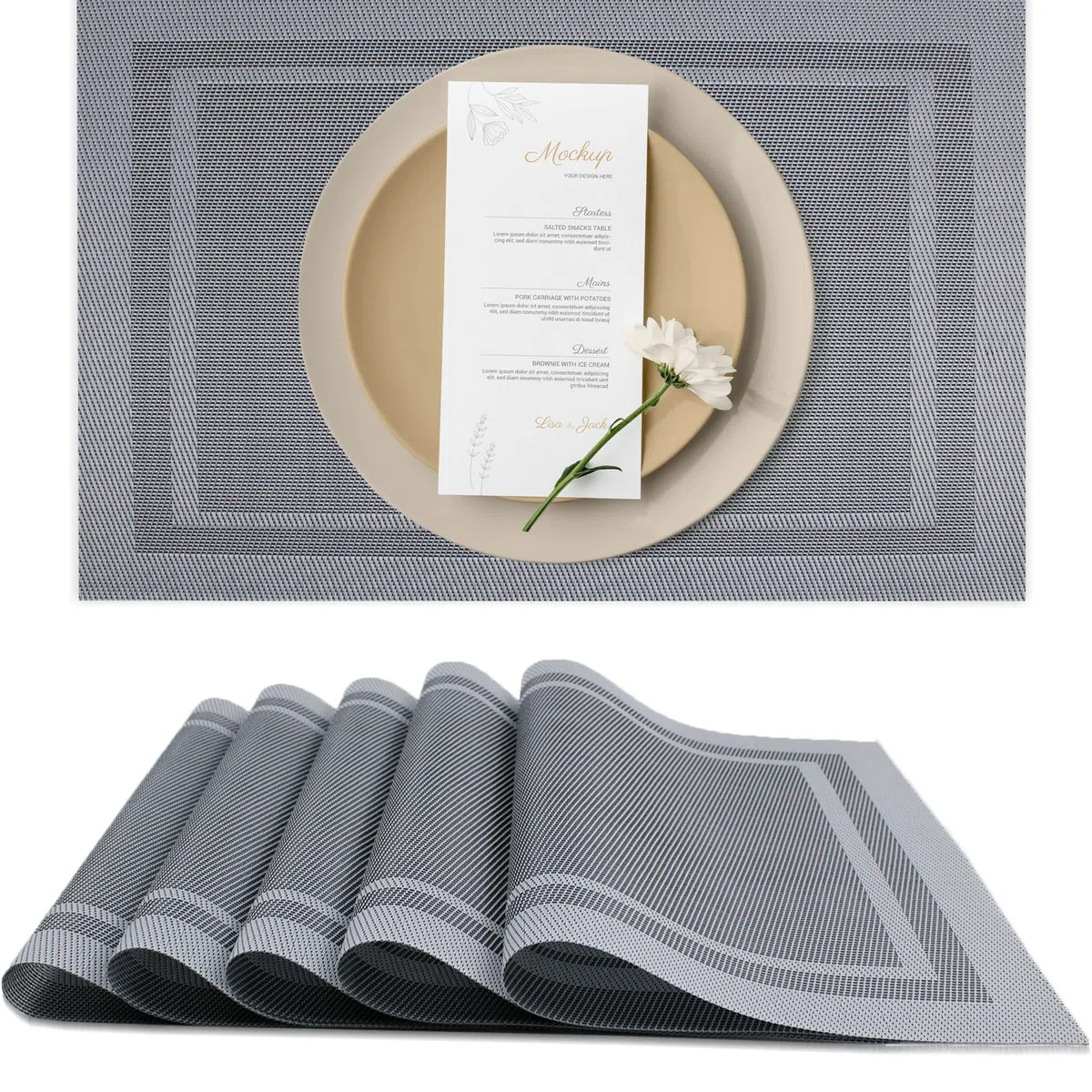 DALINA Textil- Salvamanteles Individuales Juego de 6 - Manteles Individuales Antideslizante, Resistentes al Calor, Lavables para Cocina y Comedor 30x45CM,6 Unidades Gris