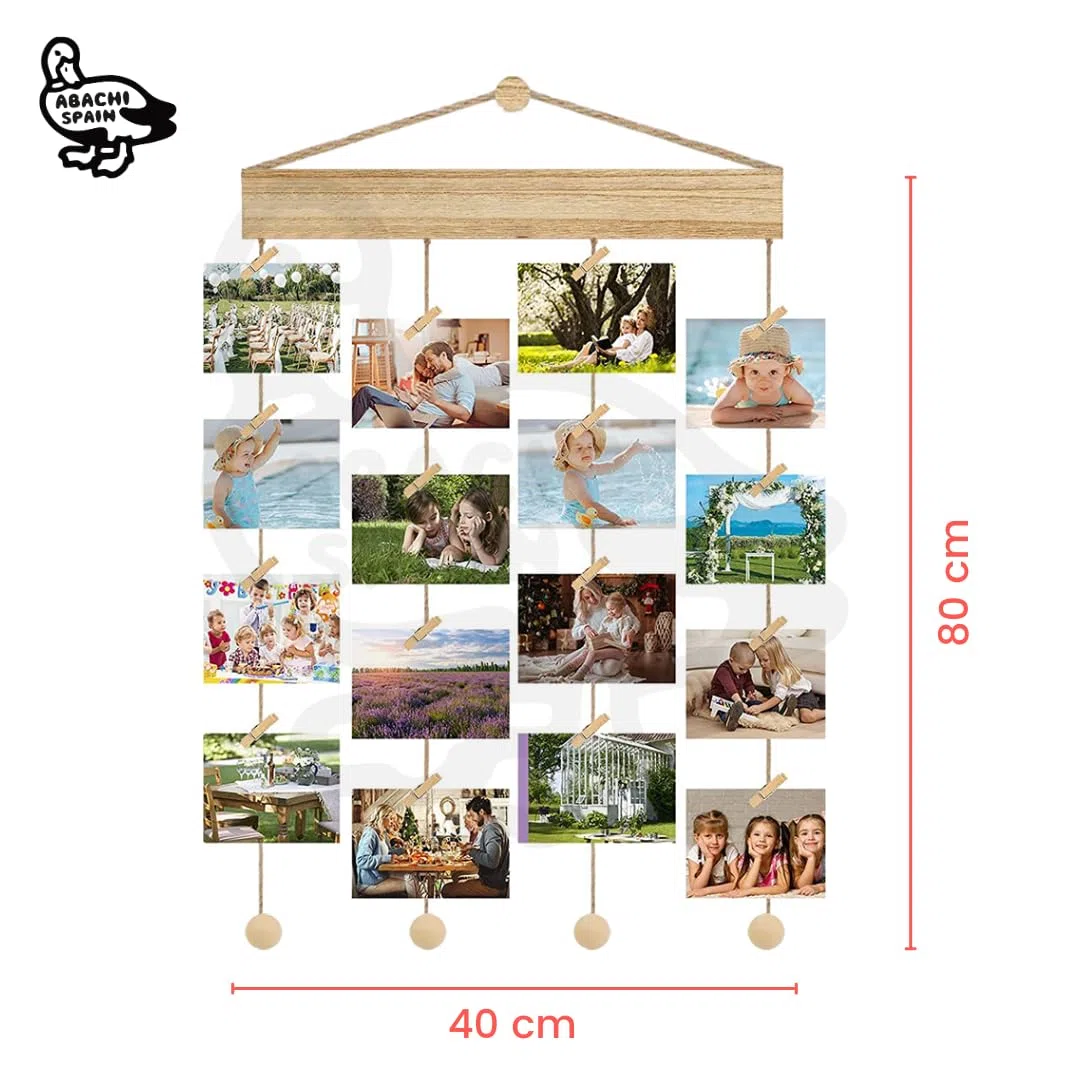 Genérico ABACHI WOOD-Marco Fotos de Madera para Pared, Colgar Fotos Pared con Pinzas, para Manualidades, Decoración del Hogar y Regalos, (40 x 4 x 2 cm), 2 Packs