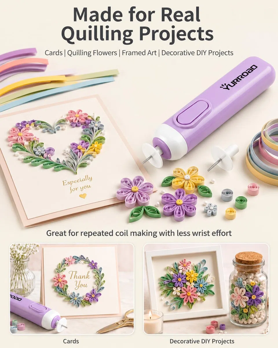 2 en 1 Herramienta Quilling Eléctrica Pluma Automatizado para Enrollar Tiras de Papel Quilling