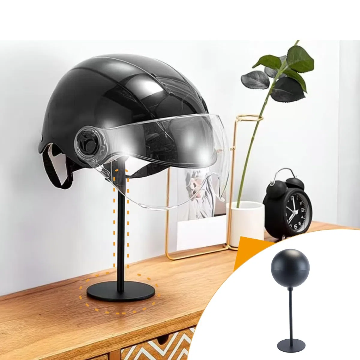 Soporte para casco de motocicleta, soporte independiente para casco de bicicleta, soporte de almacenamiento para sombreros y pelucas.