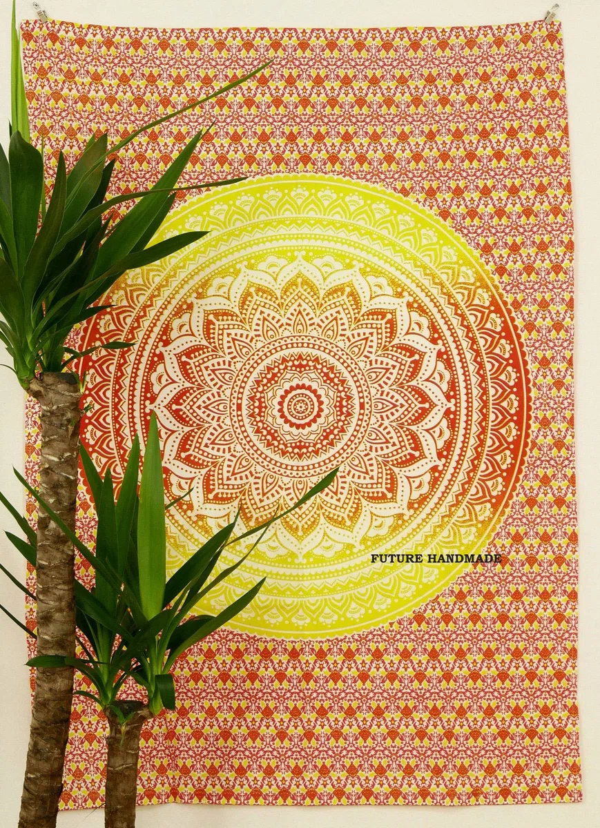 Tapiz doble hecho a mano, con diseño de mandala, de ombre hindú, hecho a mano, 100 % algodón, 100% algodón, multicolor, DESIGN 1