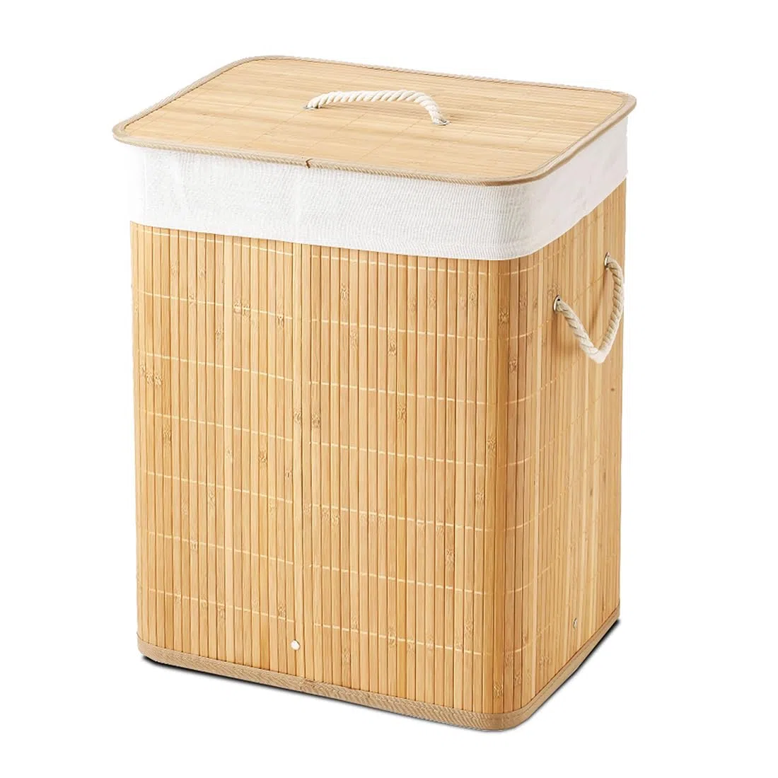 Acomoda Textil – Cesta de Bambú Plegable con Tapa y Asas para Lavandería de Gran Capacidad. Cesto Grande Organizador para la Ropa con Bolsa Extraíble y Lavable Color Madera. (40x30x50 cm)