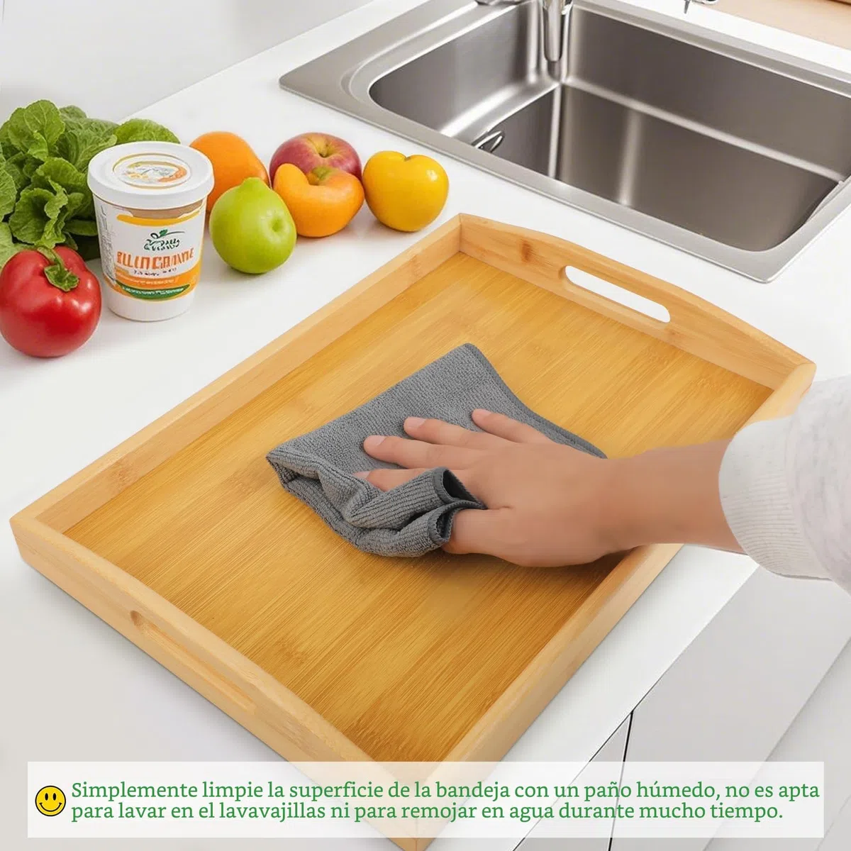 Bandeja de Madera para Servir Comida, Bandeja Madera Rectangular con Asas, Bandeja de Bambú Grande, Bandejas para Servir Comida en Cocina, Salón o como Decoración (Natural)