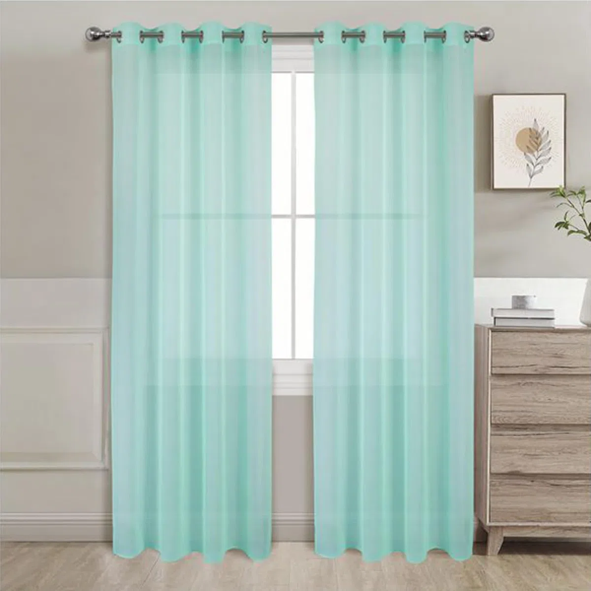 GREATOYAR Cortinas Translúcidas Visillos Liso en Poliéster para Sala, Cuarto, Dormitorio, Comedor, Cocina, Salón - 2 Piezas, 140x260cm, Turquesa
