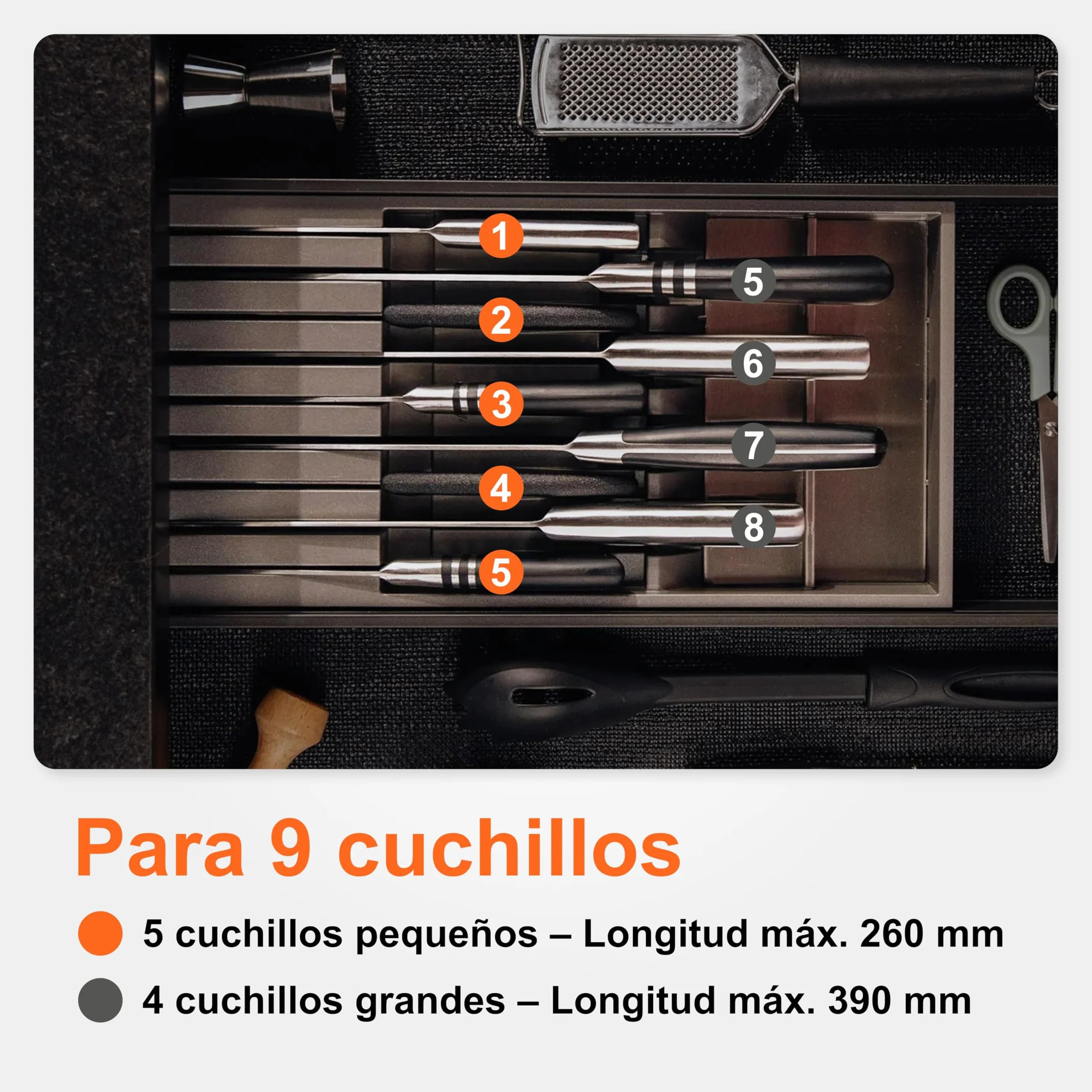 Portacuchillos de Blum I Cajón I Hasta 9 cuchillos I Plástico / Acero inoxidable I Extraíble I Cocina