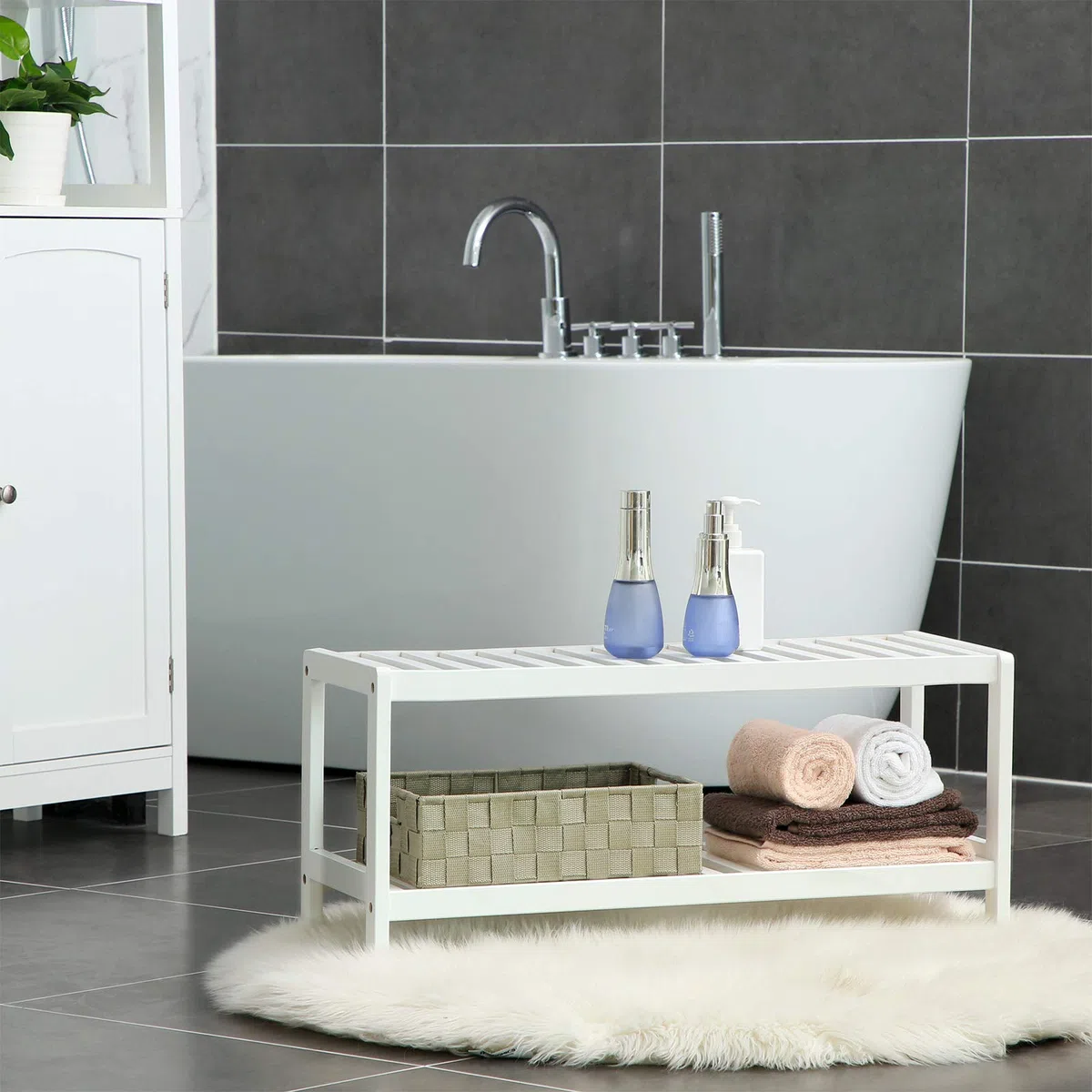 SONGMICS Zapatero de Entrada, 2 Niveles, Estante para Zapatos de Madera de Bambú, Delgado, para Salón Pasillo Dormitorio Baño, 26 x 70 x 33 cm, Blanco LBS02WT