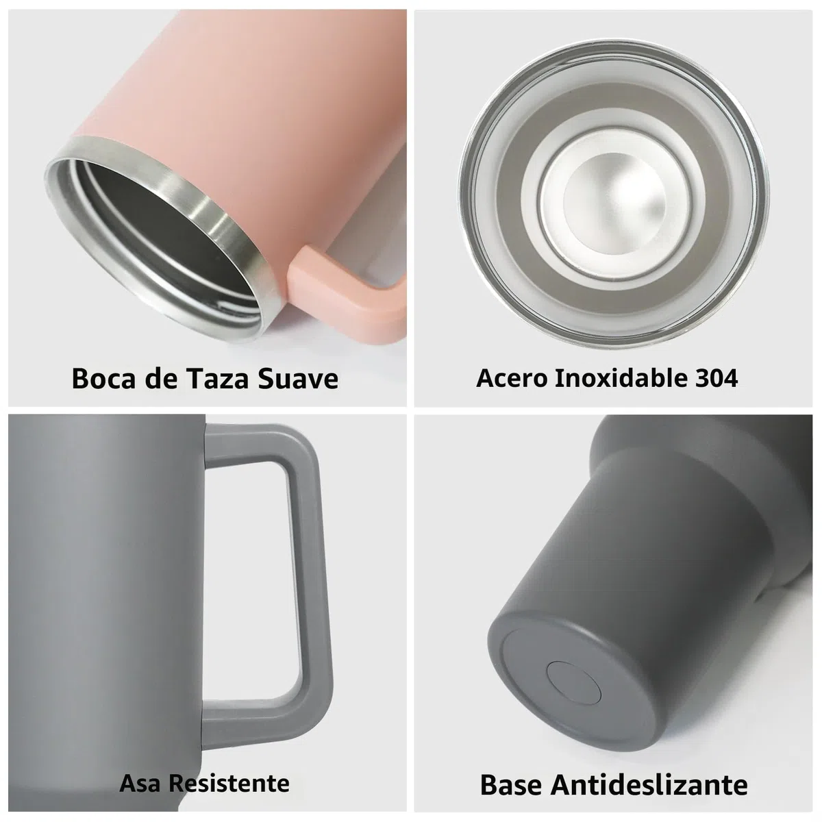 Taza de Cafe con Tapa 2 en 1, 1180 ml Taza Termo Cafe Para Llevar, Vaso Termico con Tapa y Pajita, Travel Mug de Acero Inoxidable con Asa