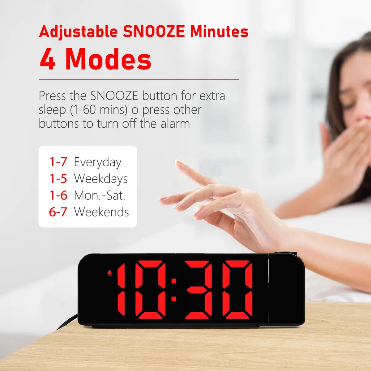 Reloj Despertador Digital con Proyector con Temperatura y Fecha Pantalla Grande RGB 4 Niveles de Brillo Modo Nocturno 12/24H