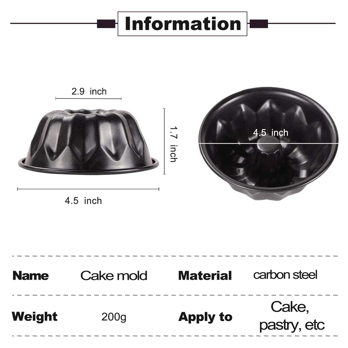 Molde para hornear con forma de anillo estriado de 12 cm Mini Molde de para Hornear Antiadherente, 4 unidades, Accesorio de Repostería & Pastelería, Acero al Carbono