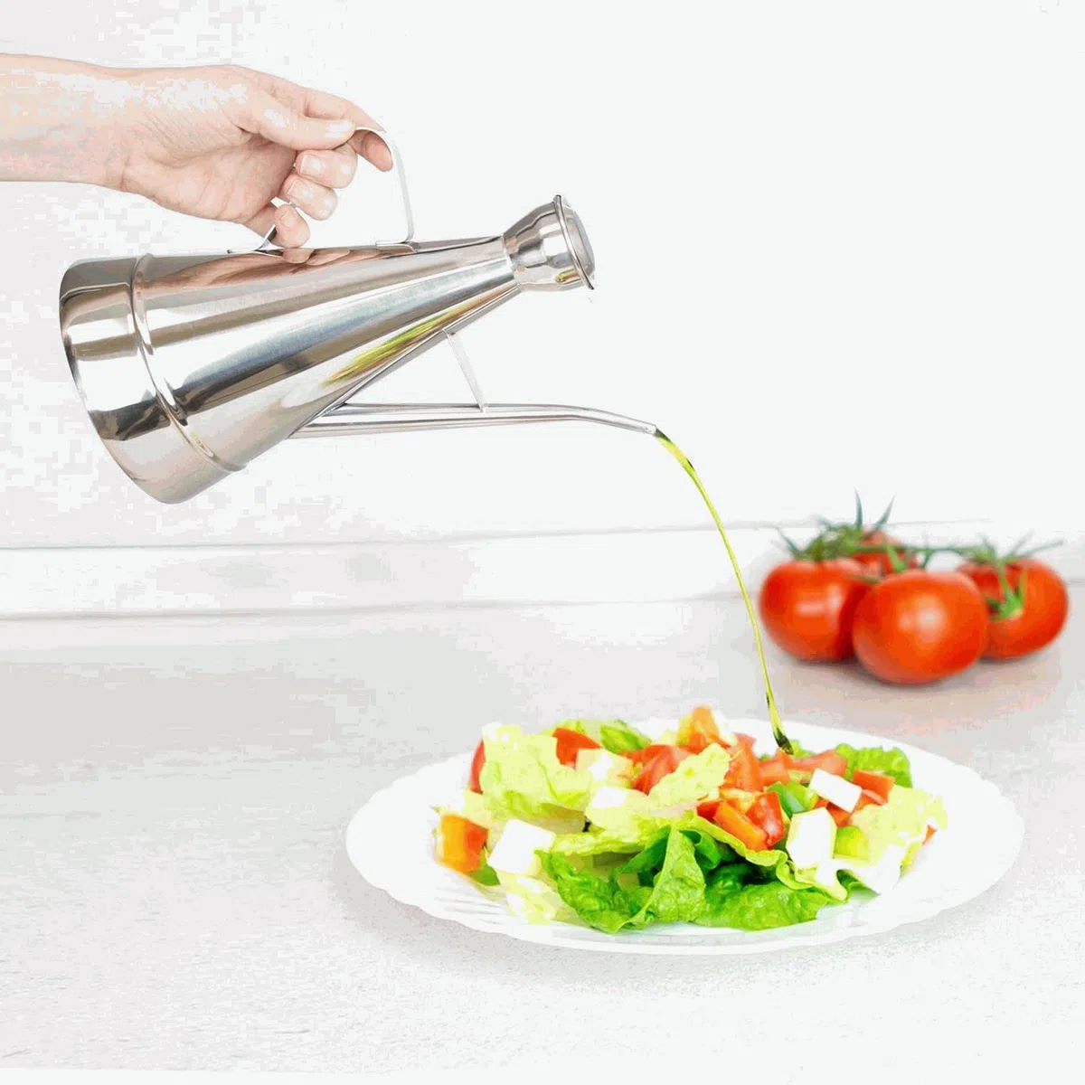 CHEFZOCO Aceitera acero inoxidable, Dispensador de Aceite, Botella para aceite de Cocina, Vinagrera de Acero Inoxidable, Recipiente para Aceite, Longitud 19 cm, Capacidad 500 ml