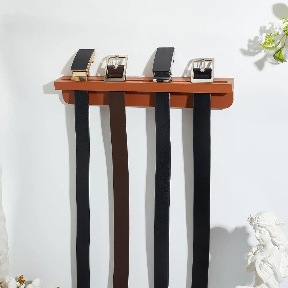 PH PandaHall Colgador de cinturón para armario, organizador de cinturón de madera, soporte de pared con tornillos para 8 cinturones, almacenamiento, armario, entrada, decoración del hogar, regalo para